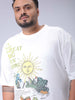 Men's White Relaxed Fit Placement Print Plus Size T-shirt