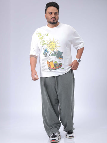 Men's White Relaxed Fit Placement Print Plus Size T-shirt