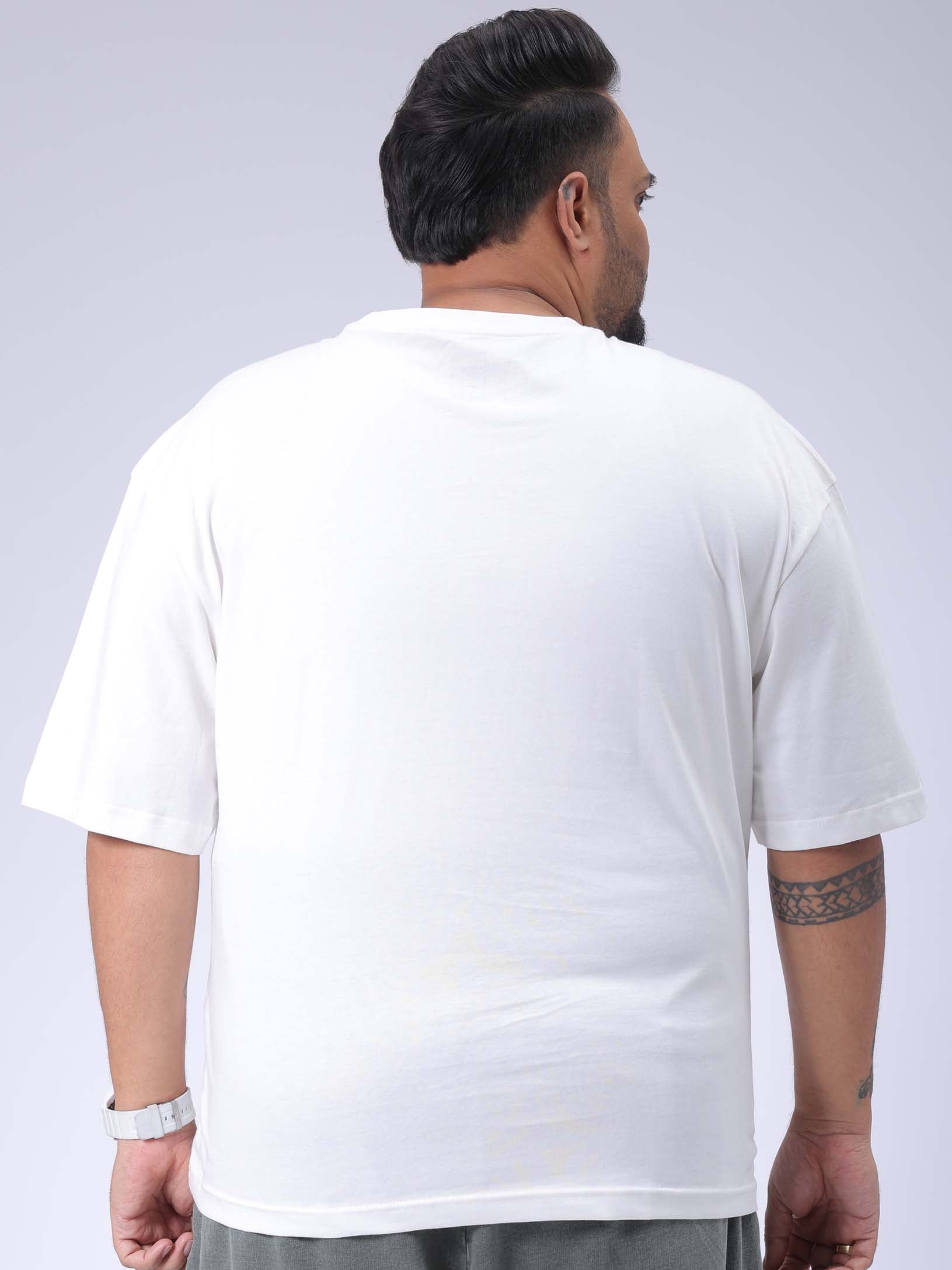 Men's White Relaxed Fit Placement Print Plus Size T-shirt