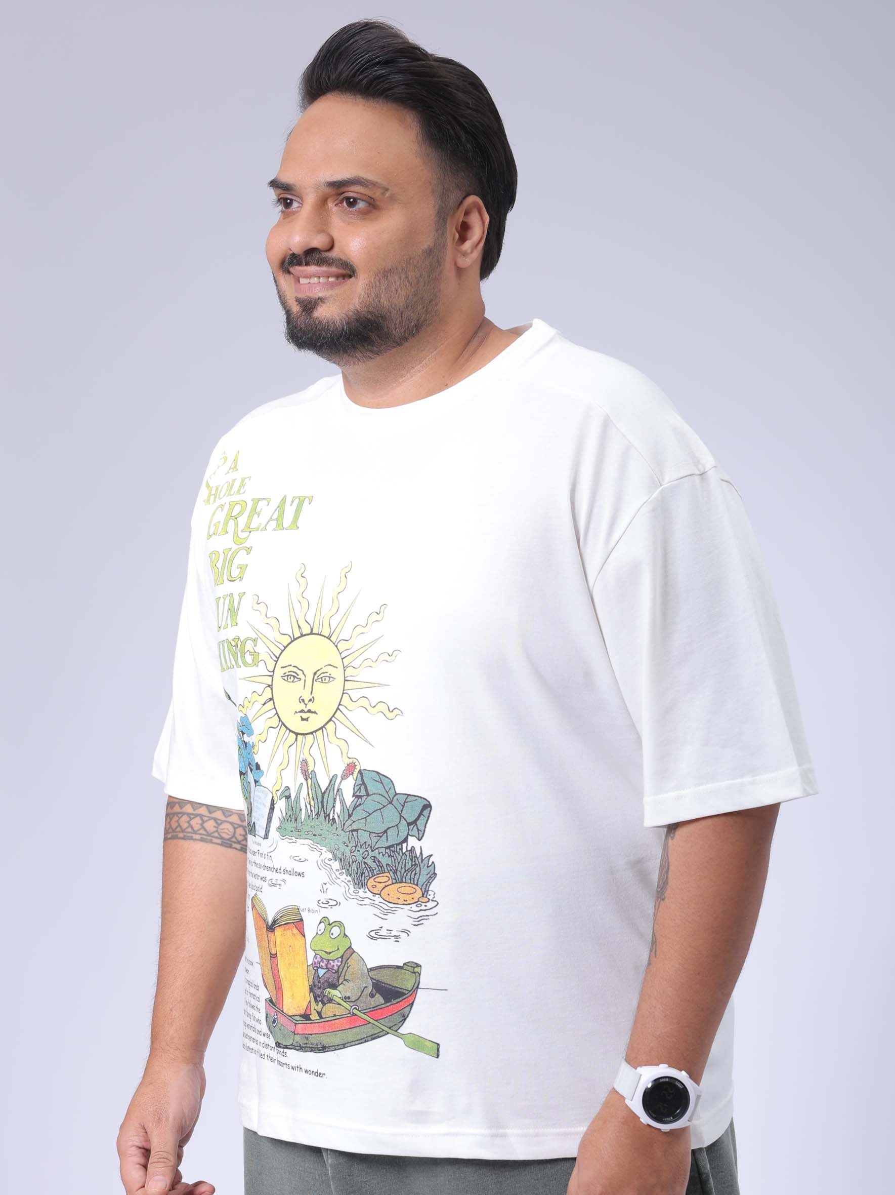 Men's White Relaxed Fit Placement Print Plus Size T-shirt