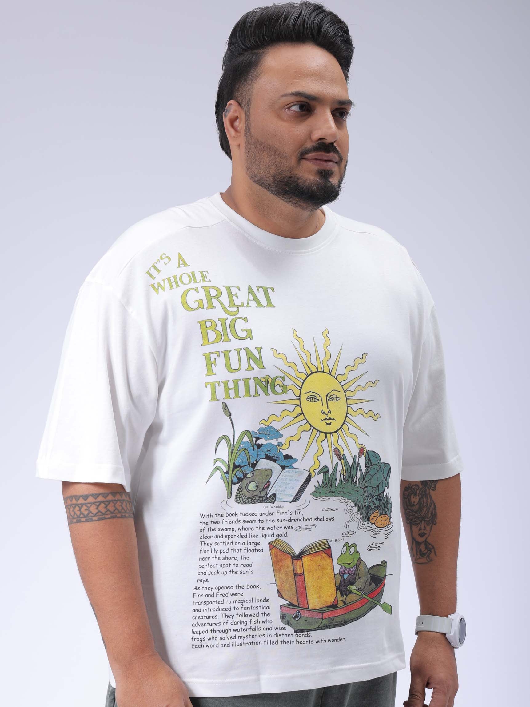 Men's White Relaxed Fit Placement Print Plus Size T-shirt