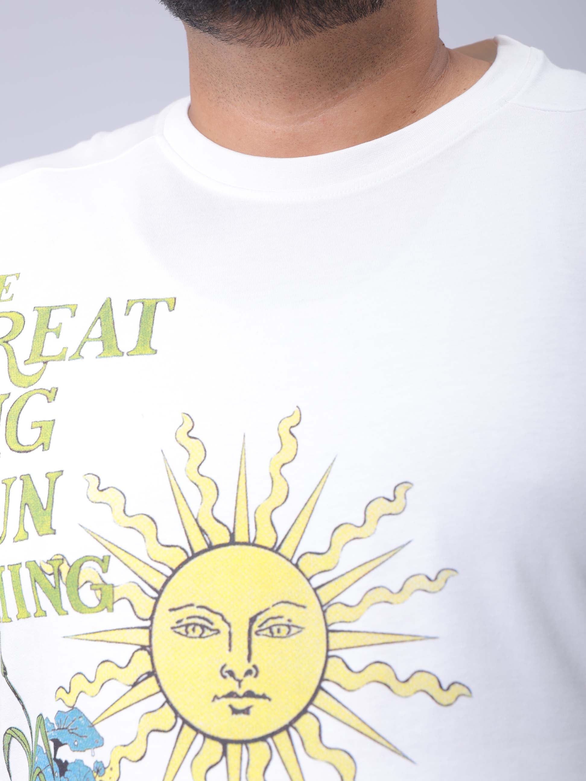 Men's White Relaxed Fit Placement Print Plus Size T-shirt