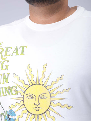 Men's White Relaxed Fit Placement Print Plus Size T-shirt