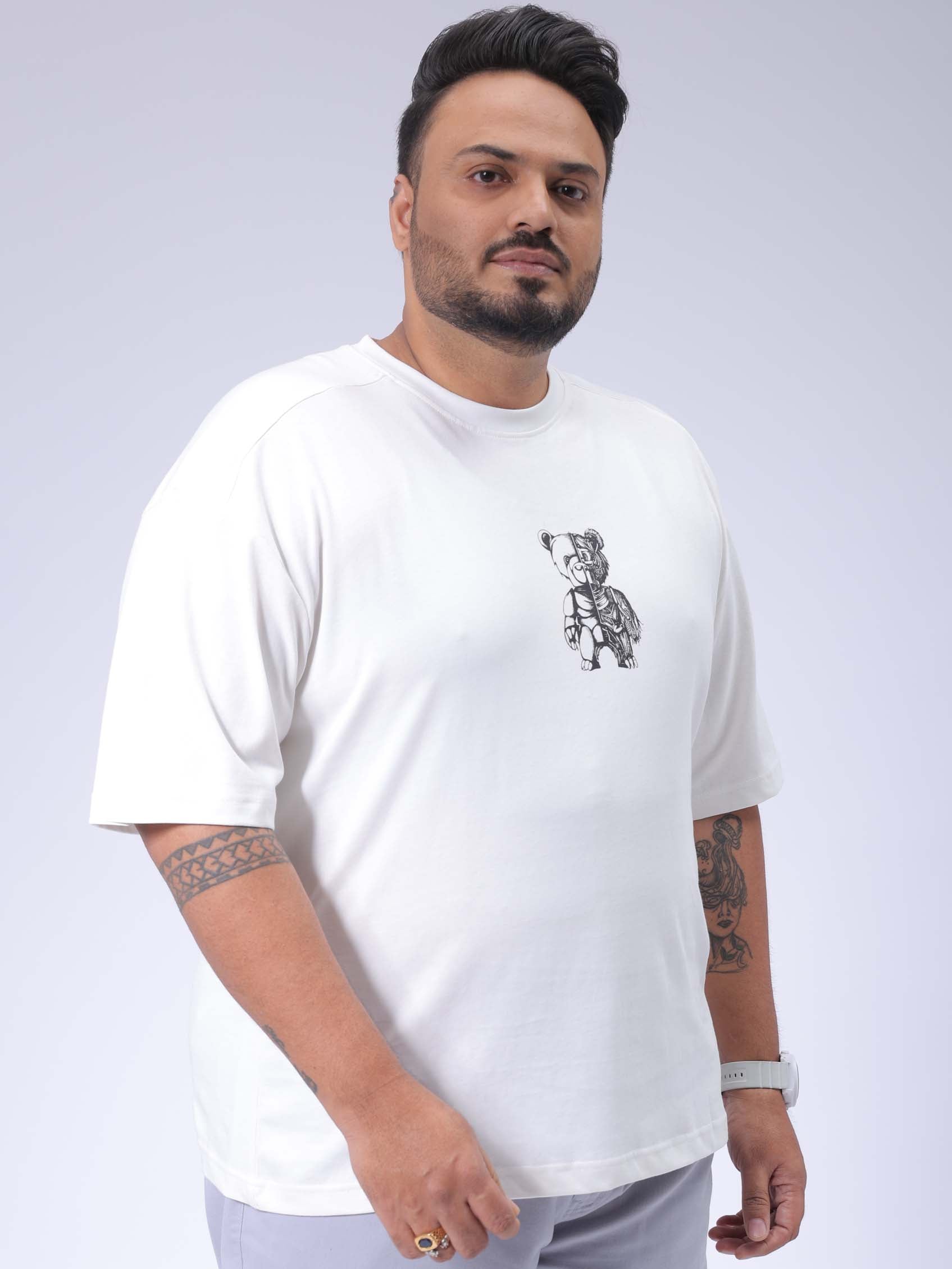 Men's Plus Size White Relaxed Fit Printed T-Shirt