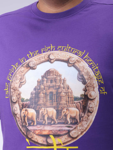 Men's Plus Size Purple Relaxed Fit Placement Printed T-Shirt