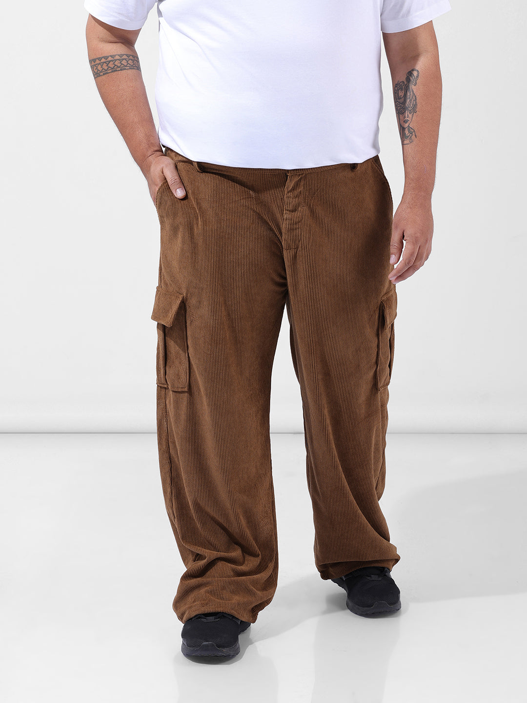 Men's Brown Loose Cargo Utility Joggers