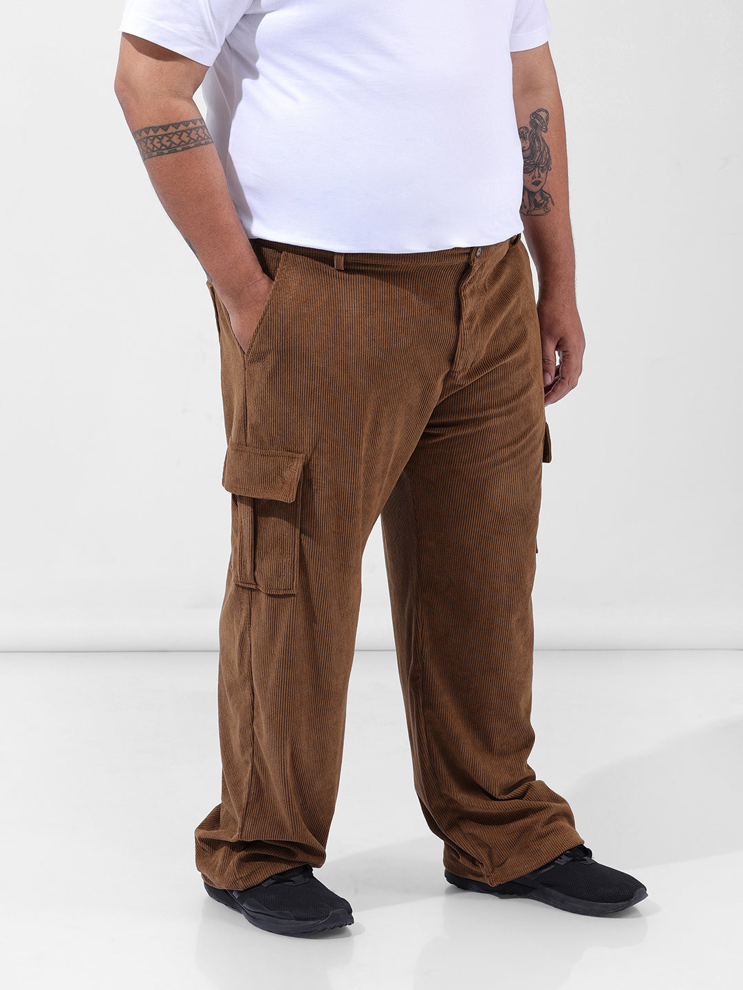 Men's Brown Loose Cargo Utility Joggers
