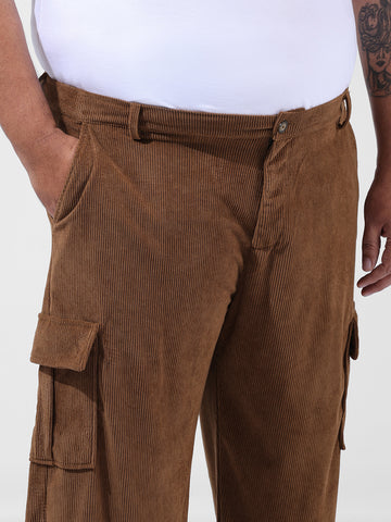 Men's Brown Loose Cargo Utility Joggers