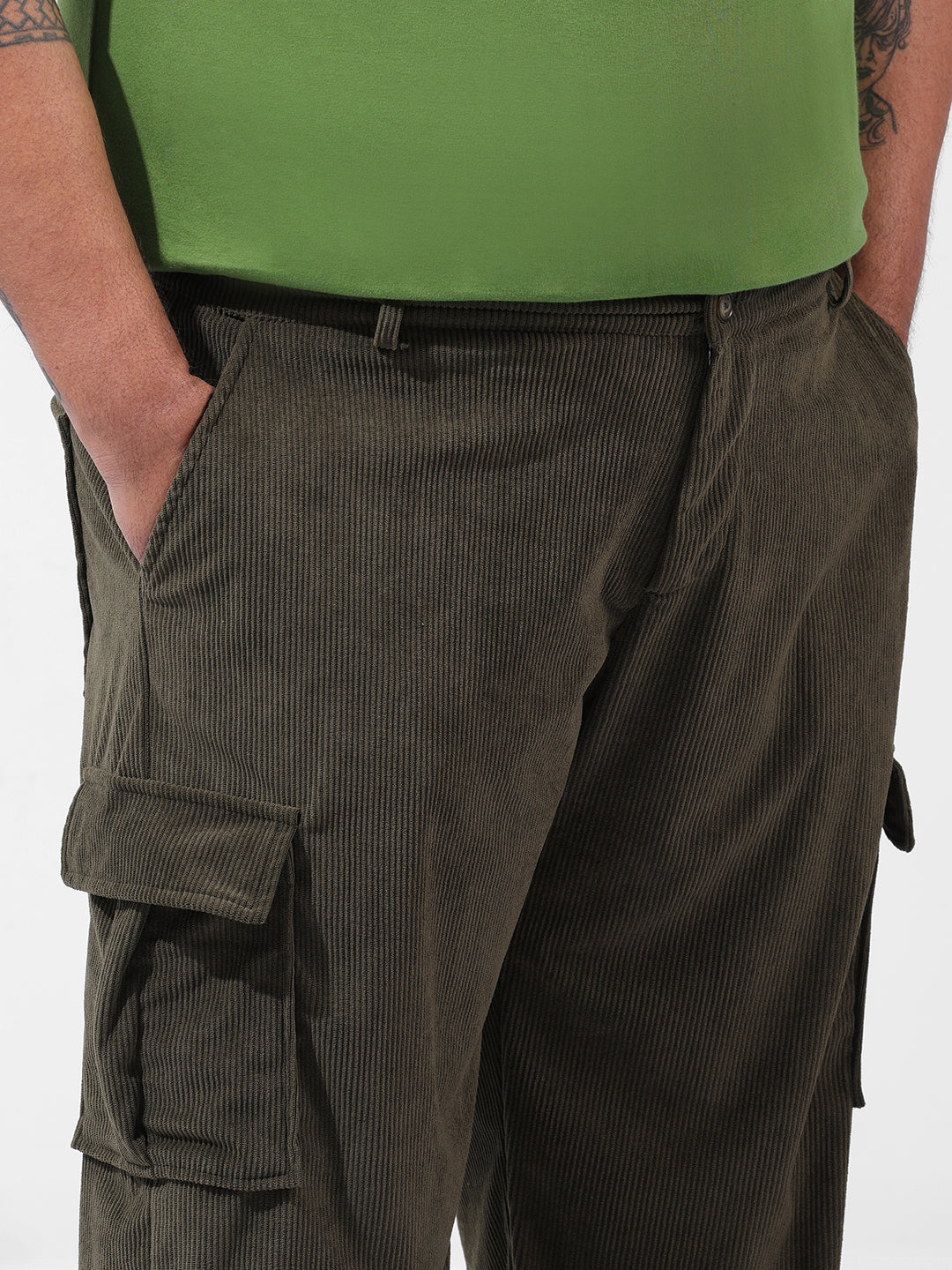 Men's Olive Loose Cargo Utility Joggers