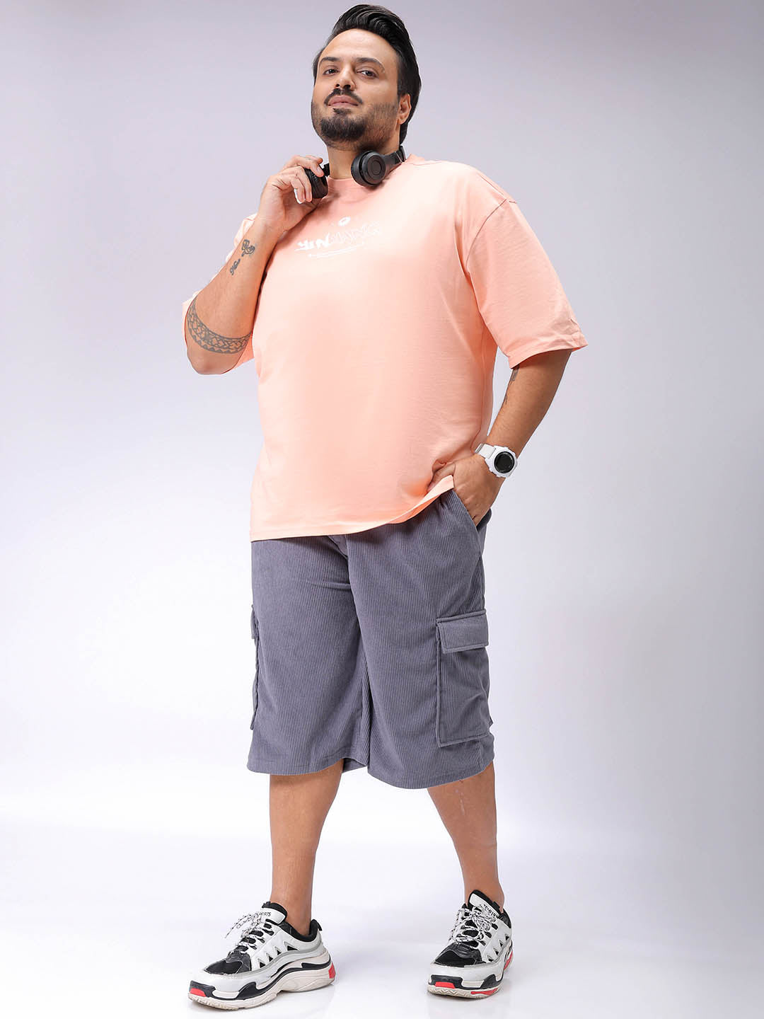 Men's Plus Size Loose Fit Mid Rise Cargo Shorts