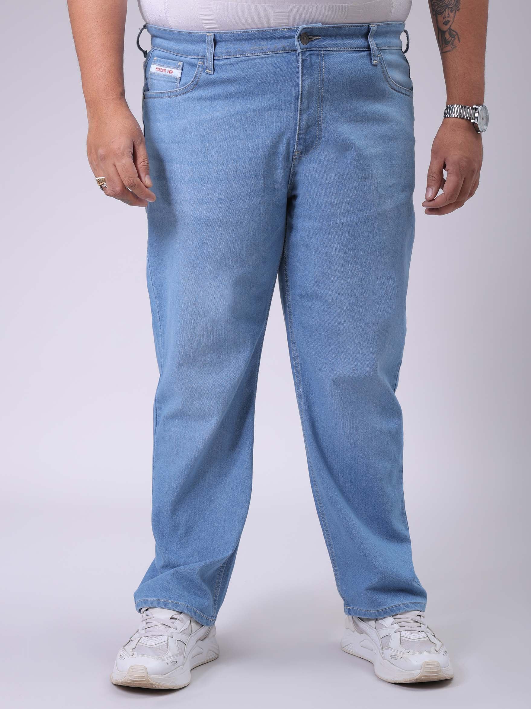 Men's Plus Size Blue Vintage Straight Fit Solid Jeans