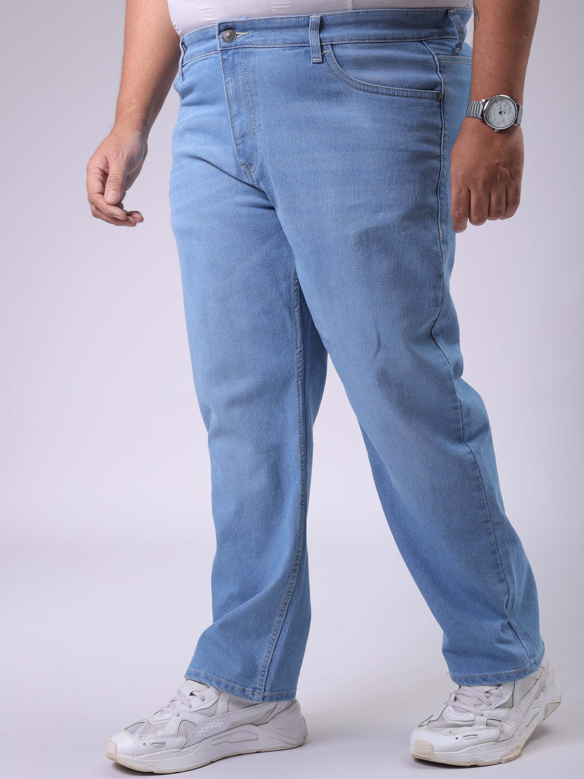 Men's Plus Size Blue Vintage Straight Fit Solid Jeans