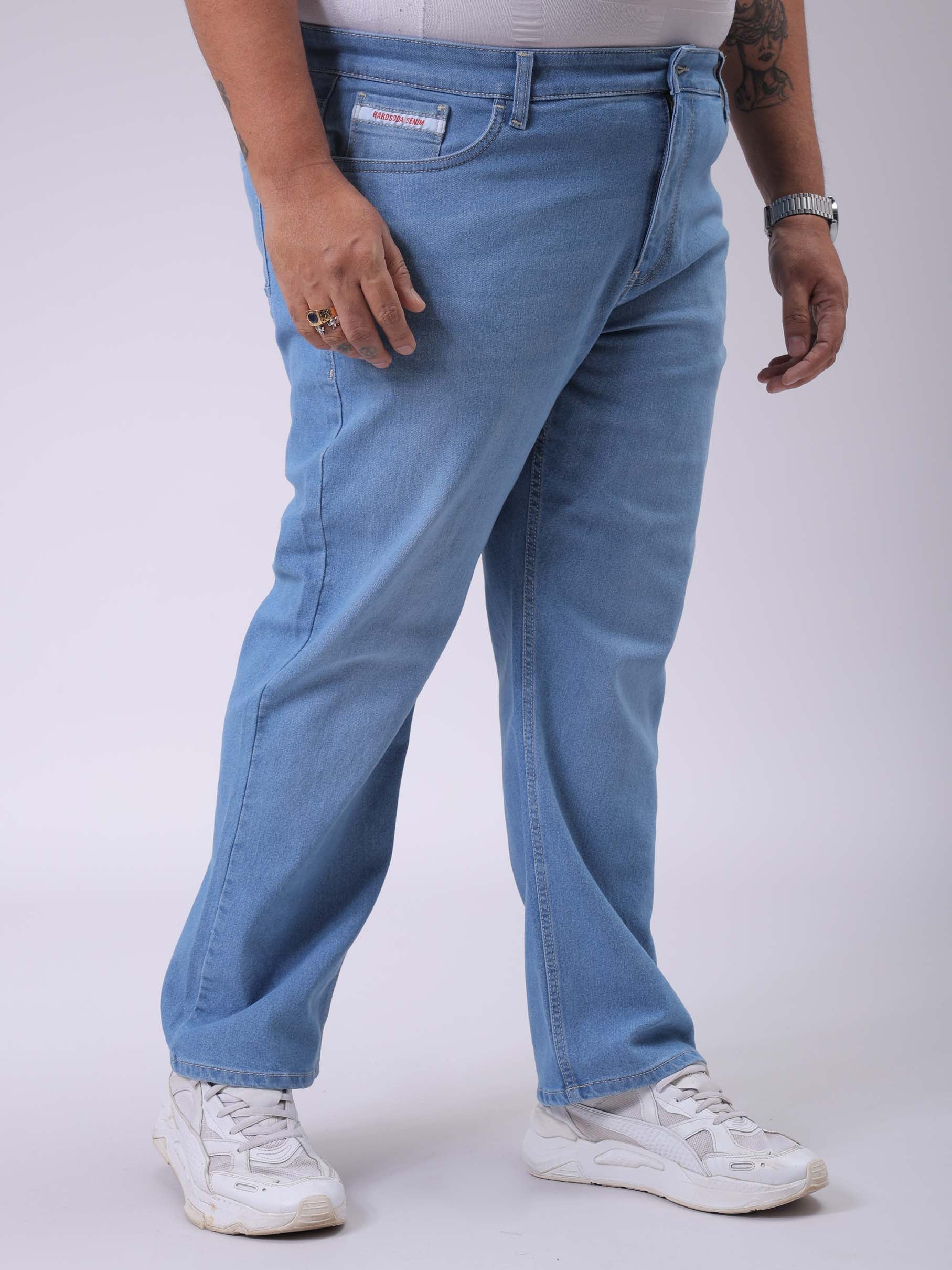 Men's Plus Size Blue Vintage Straight Fit Solid Jeans