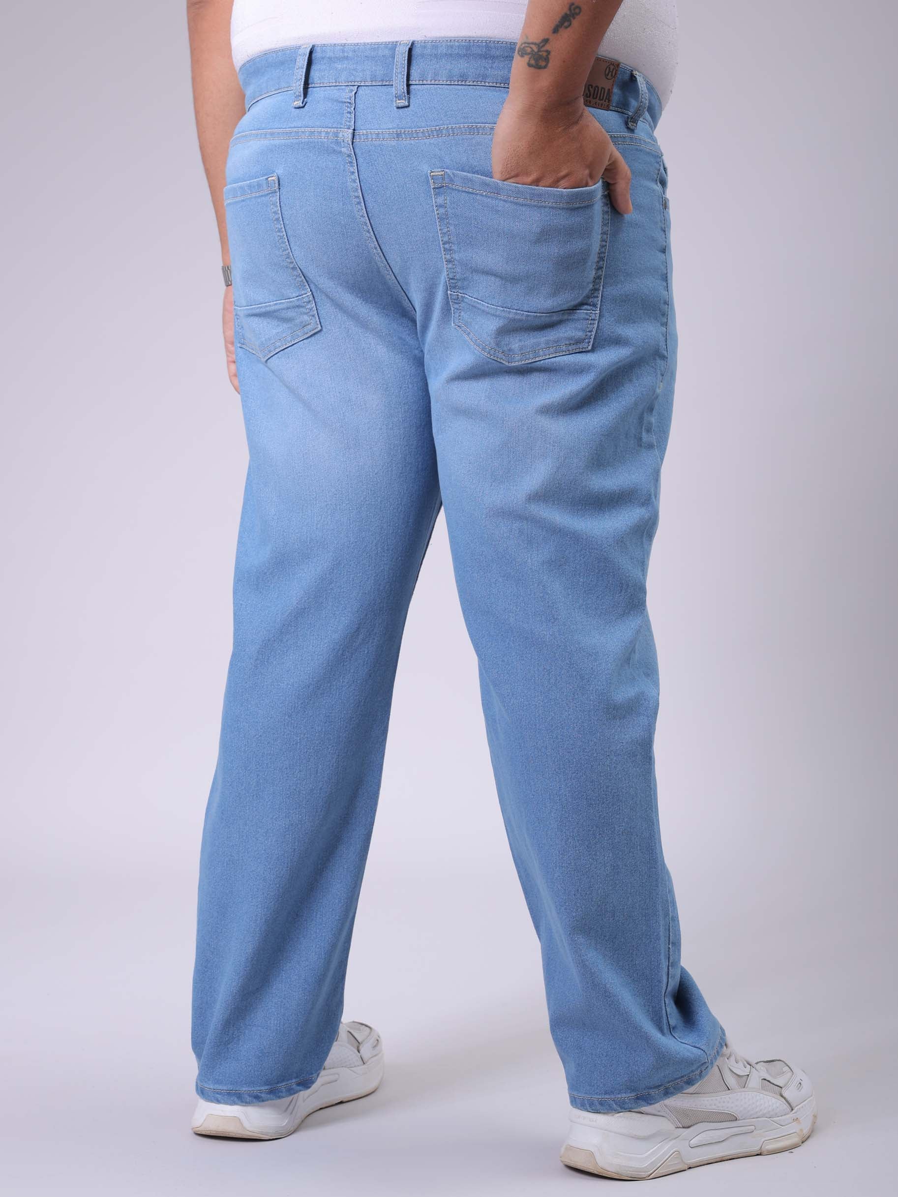 Men's Plus Size Blue Vintage Straight Fit Solid Jeans