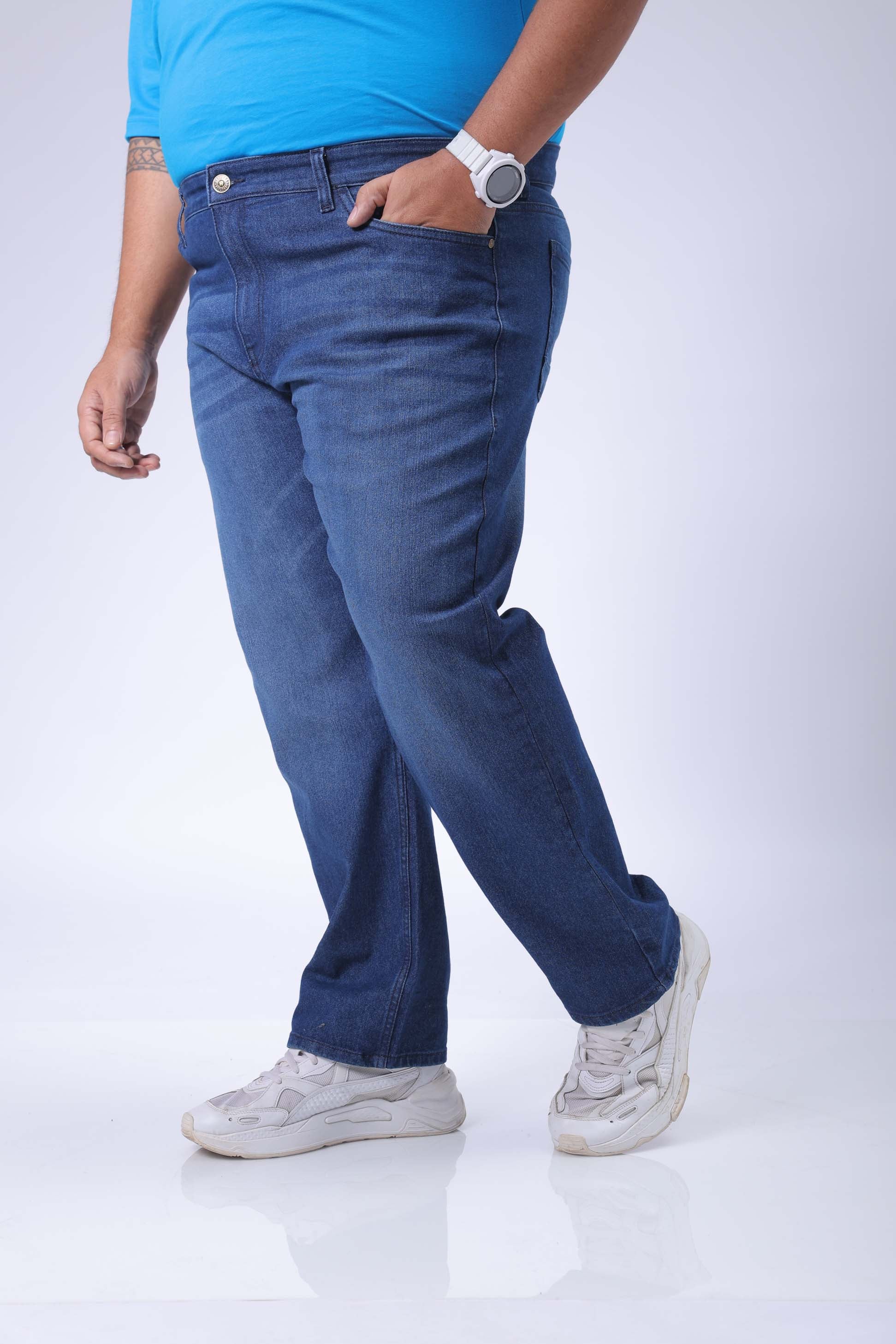 Men's Plus Size Blue Vintage Straight Fit Solid Jeans