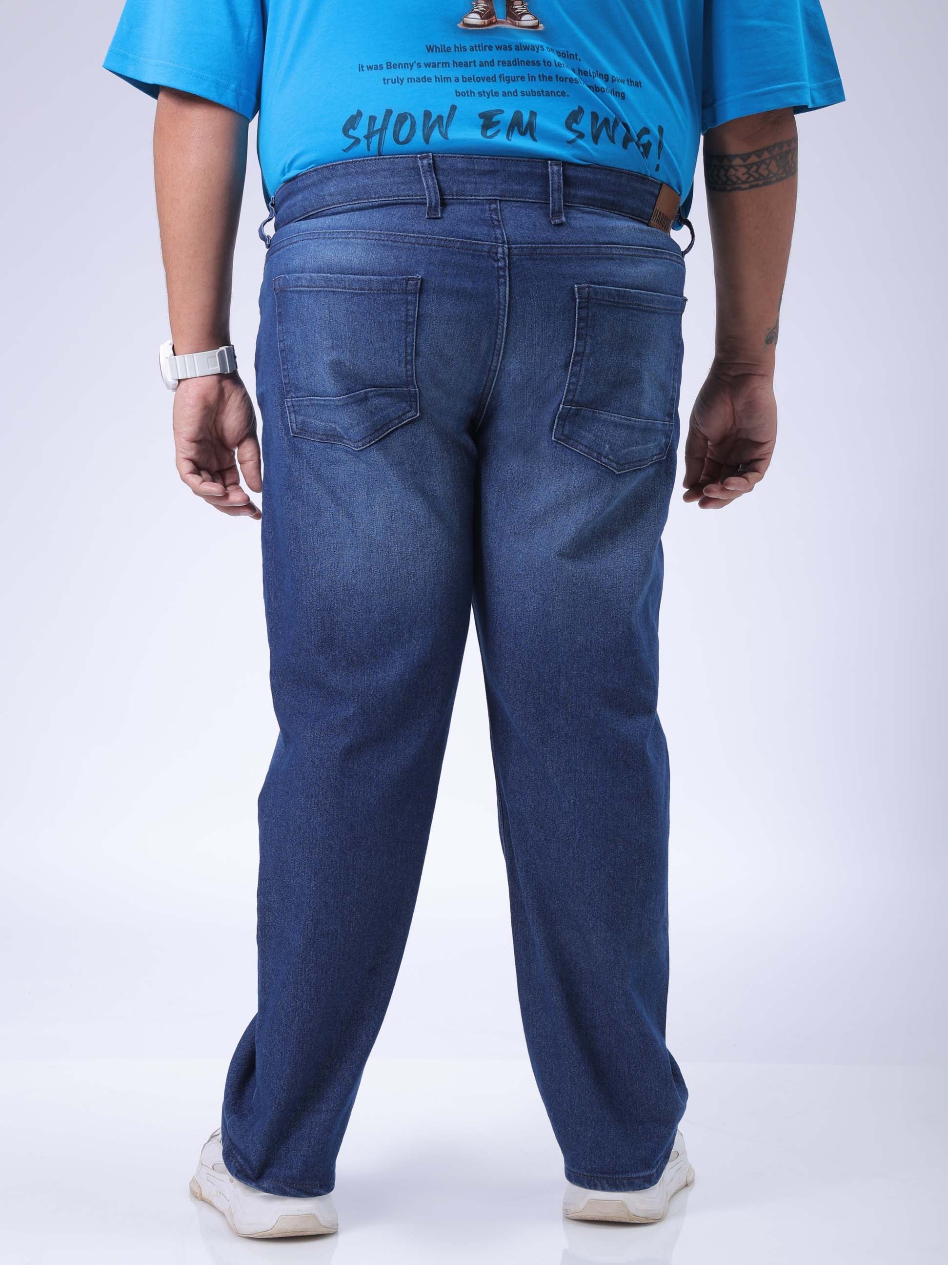 Men's Plus Size Blue Vintage Straight Fit Solid Jeans