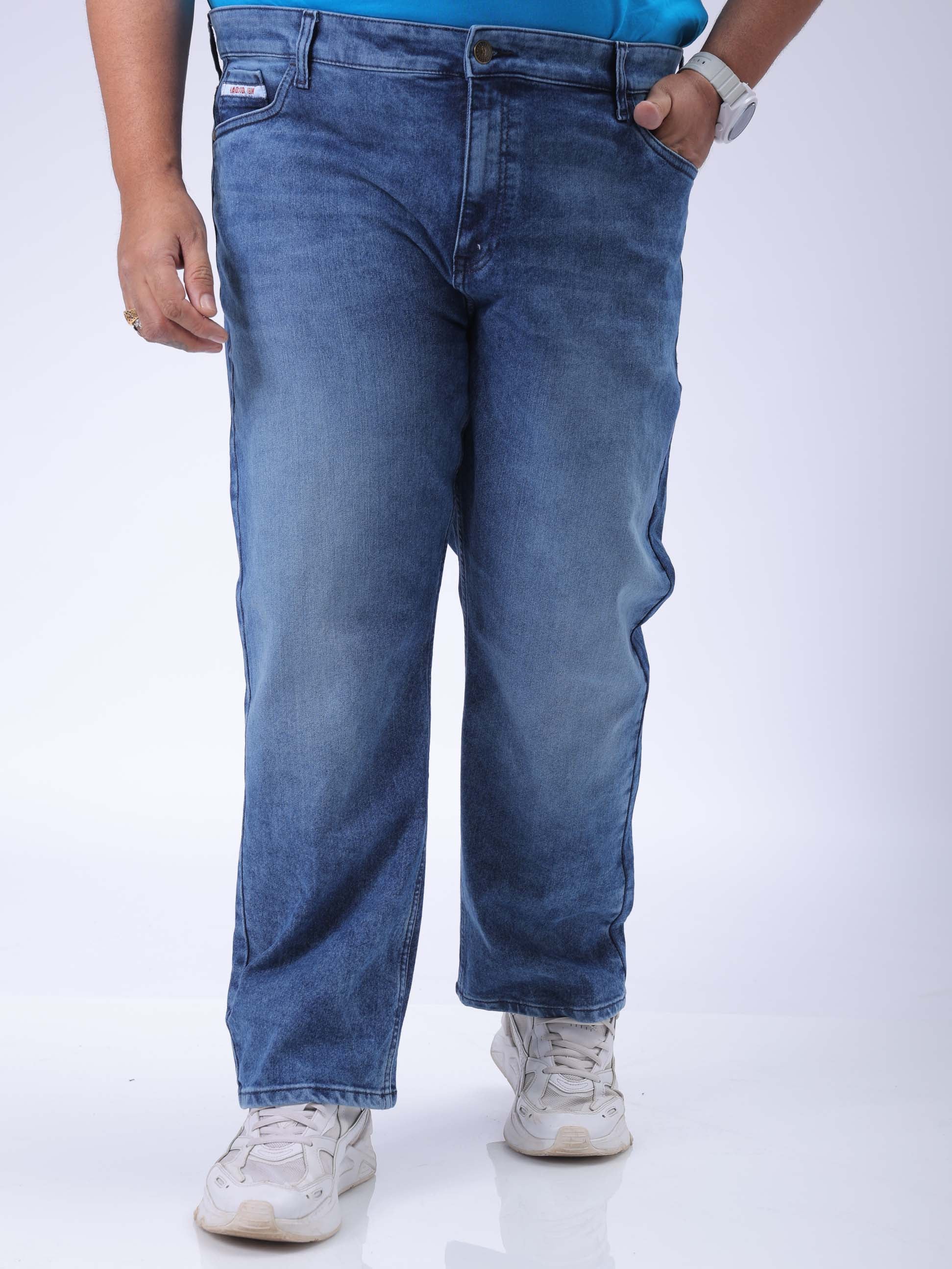 Men's Plus Size Blue Vintage Straight Fit Solid Jeans