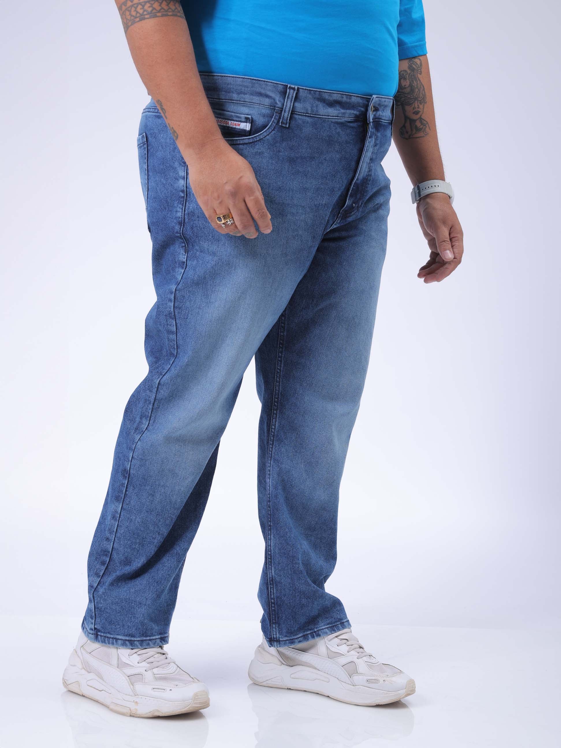 Men's Plus Size Blue Vintage Straight Fit Solid Jeans