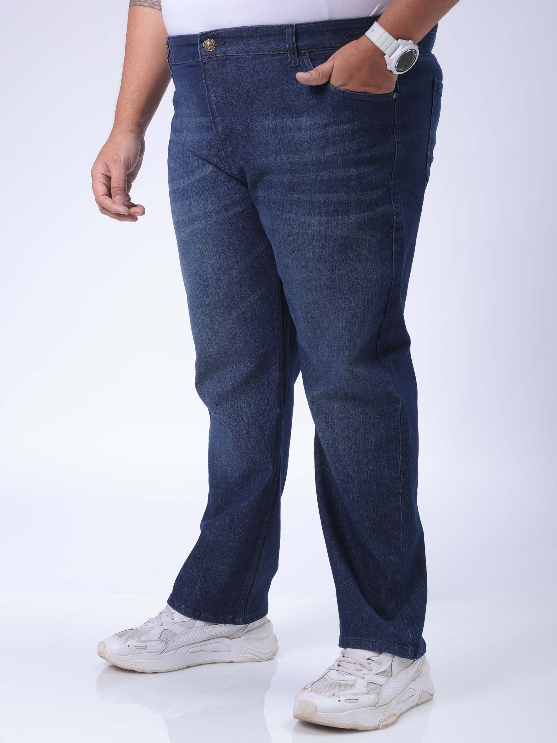 Men's Plus Size Blue Vintage Straight Fit Solid Jeans