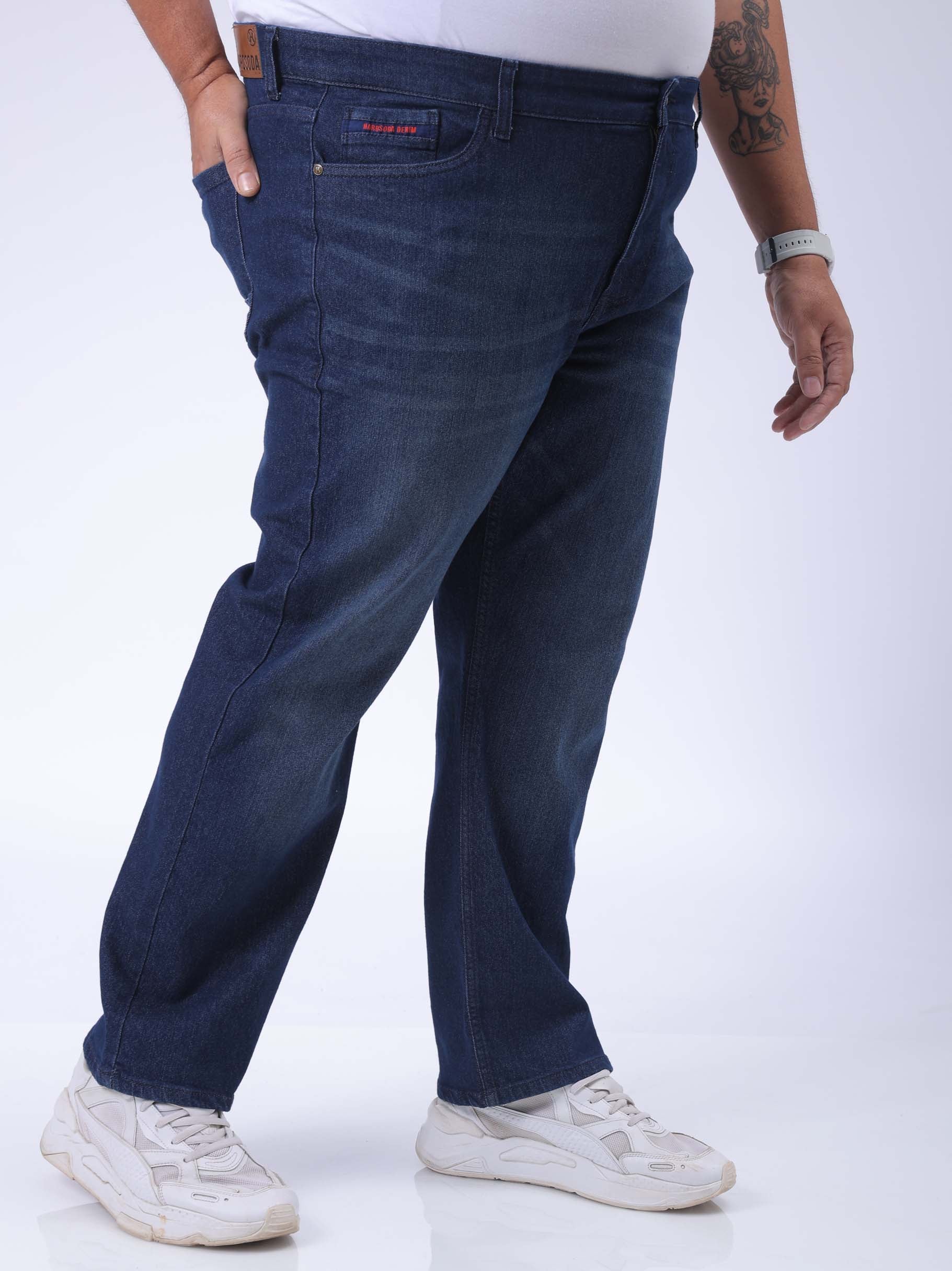 Men's Plus Size Blue Vintage Straight Fit Solid Jeans