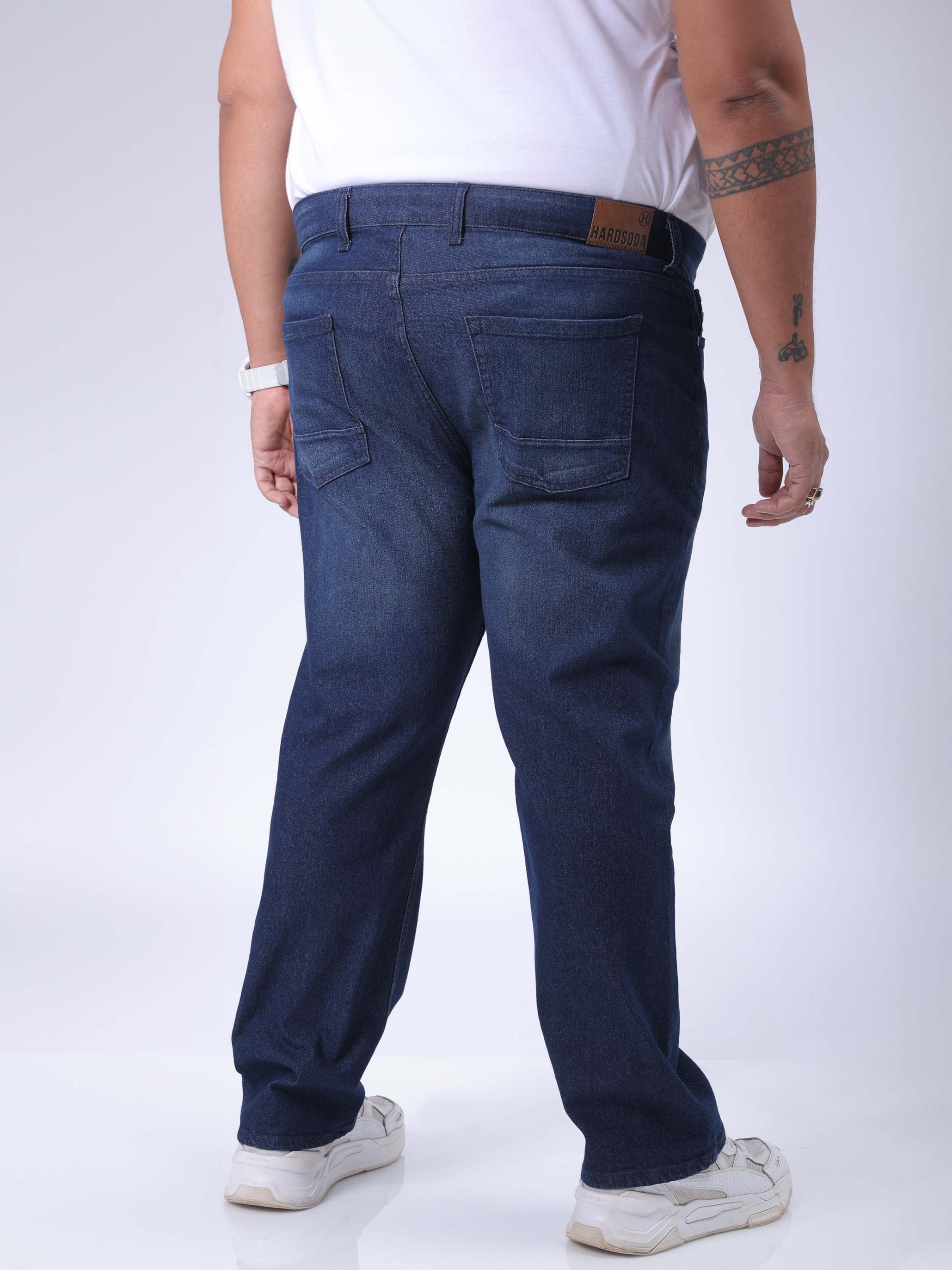 Men's Plus Size Blue Vintage Straight Fit Solid Jeans