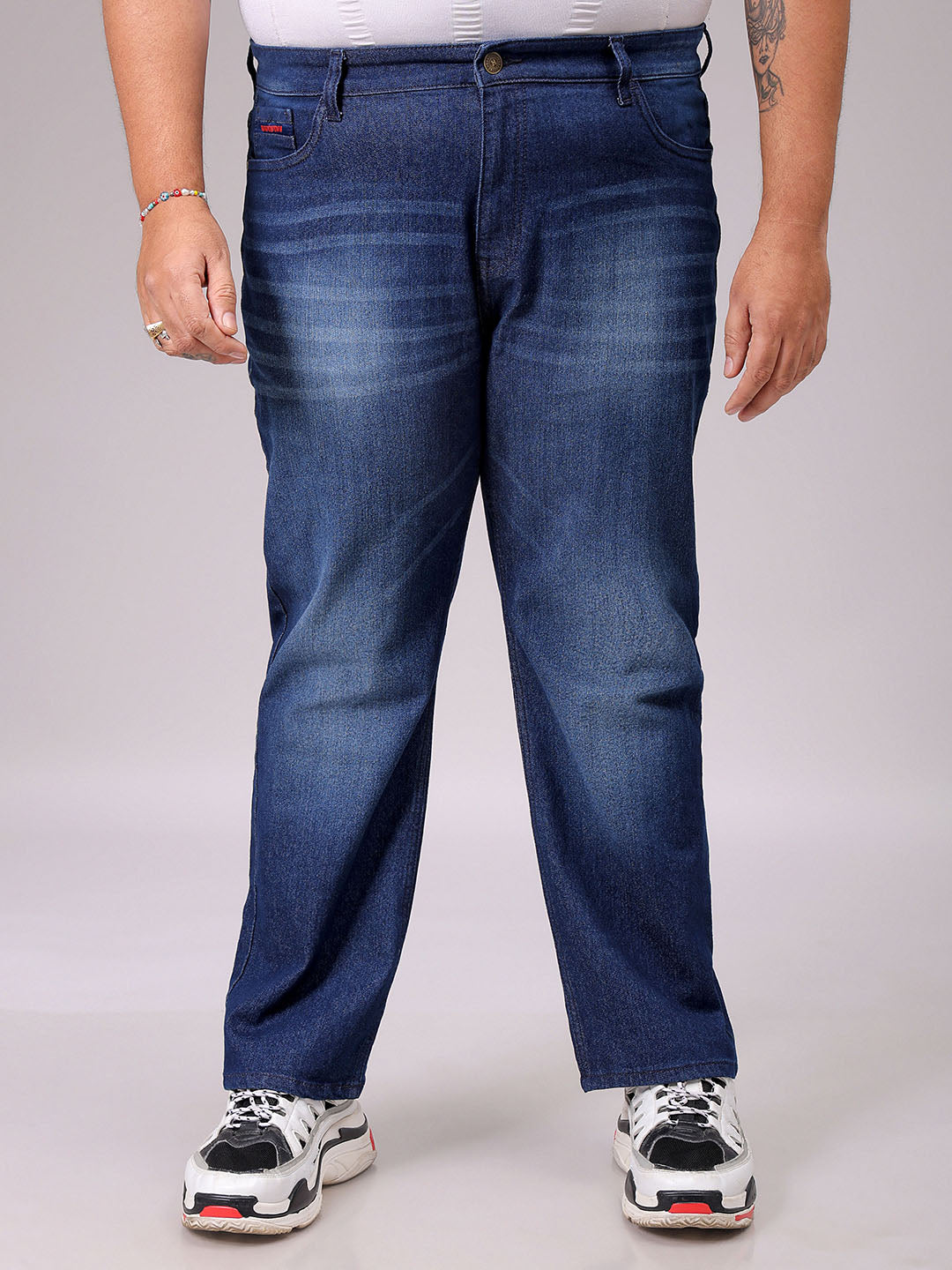 Men's Blue Straight Fit Solid Stretchable Plus Size Jeans