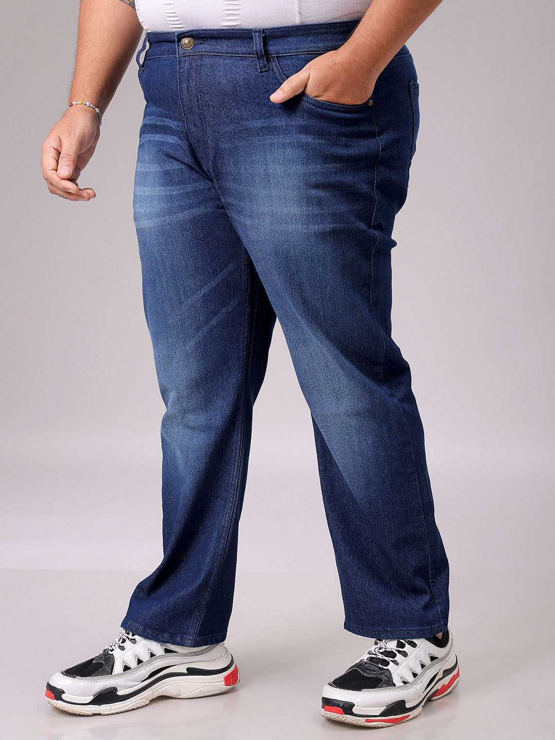 Men's Blue Straight Fit Solid Stretchable Plus Size Jeans