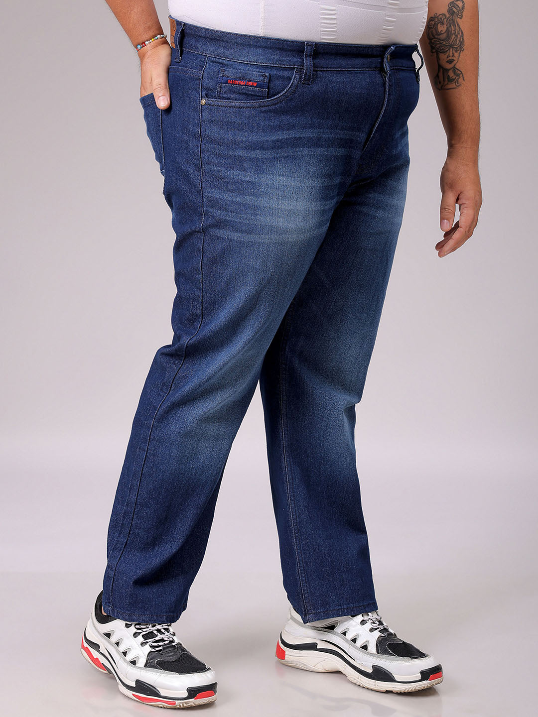 Men's Blue Straight Fit Solid Stretchable Plus Size Jeans