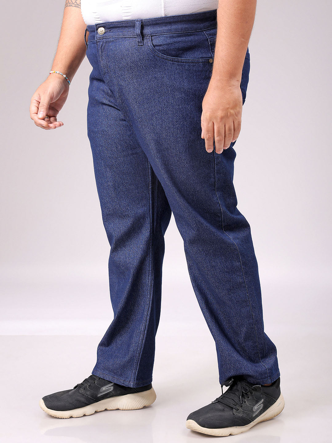 Men's Blue Straight Fit Solid Stretchable Plus Size Jeans