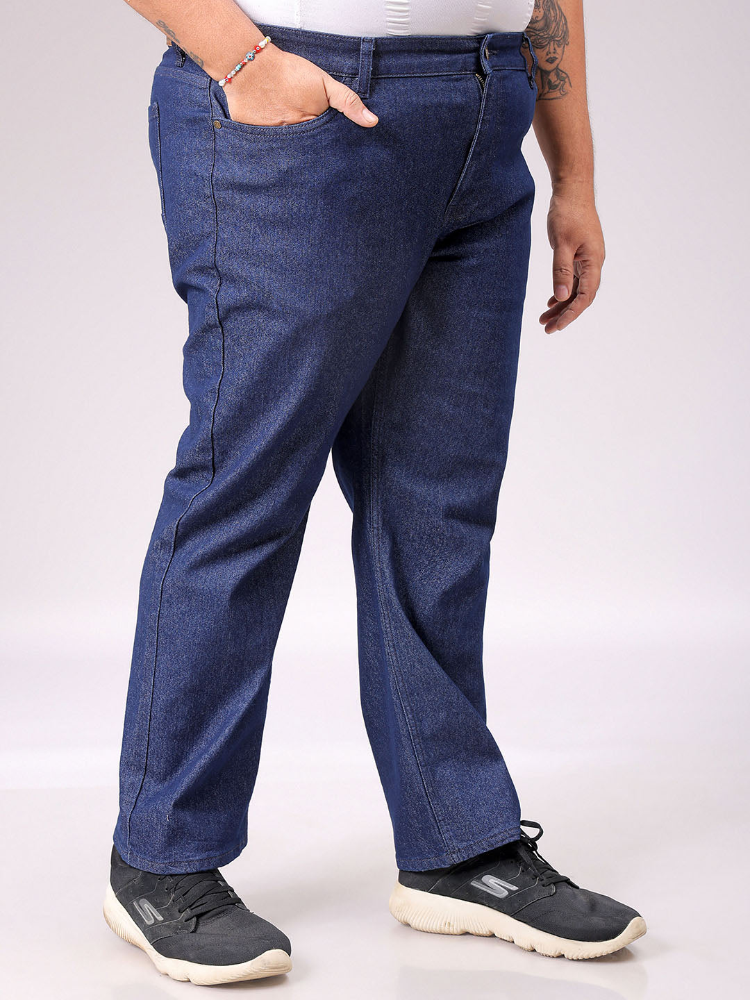 Men's Blue Straight Fit Solid Stretchable Plus Size Jeans