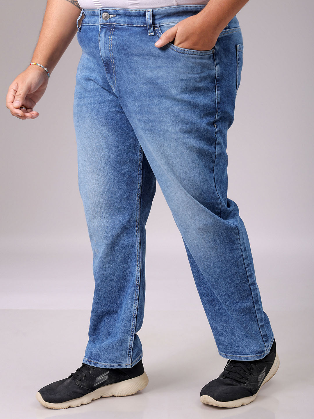 Men's Khaki Straight Fit Solid Stretchable Plus Size Jeans