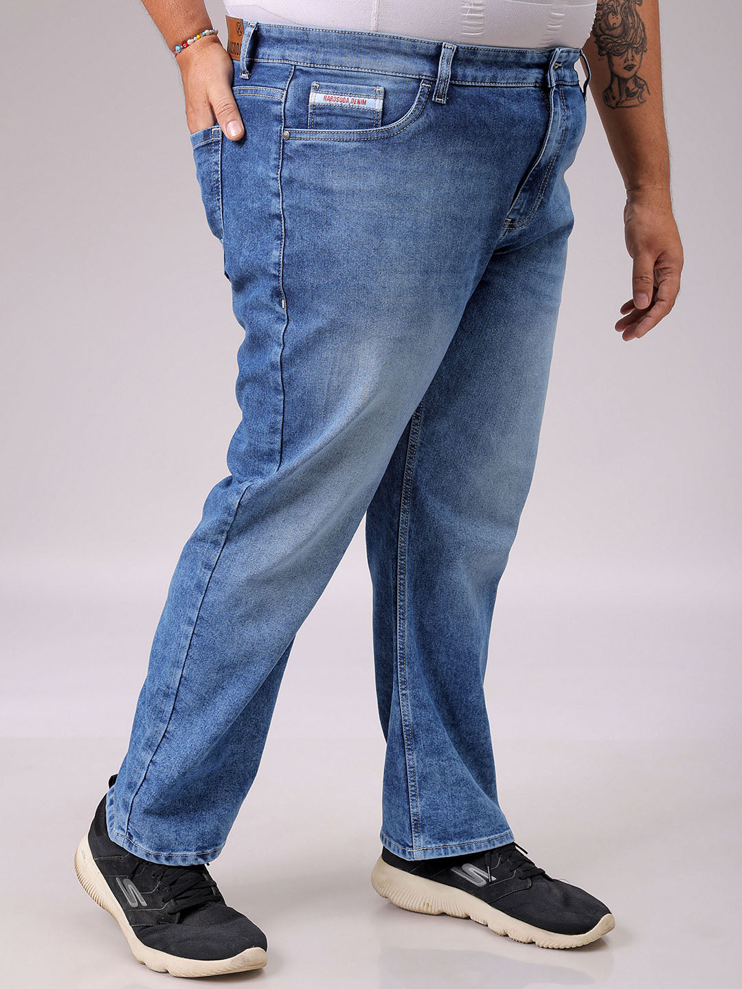 Men's Khaki Straight Fit Solid Stretchable Plus Size Jeans