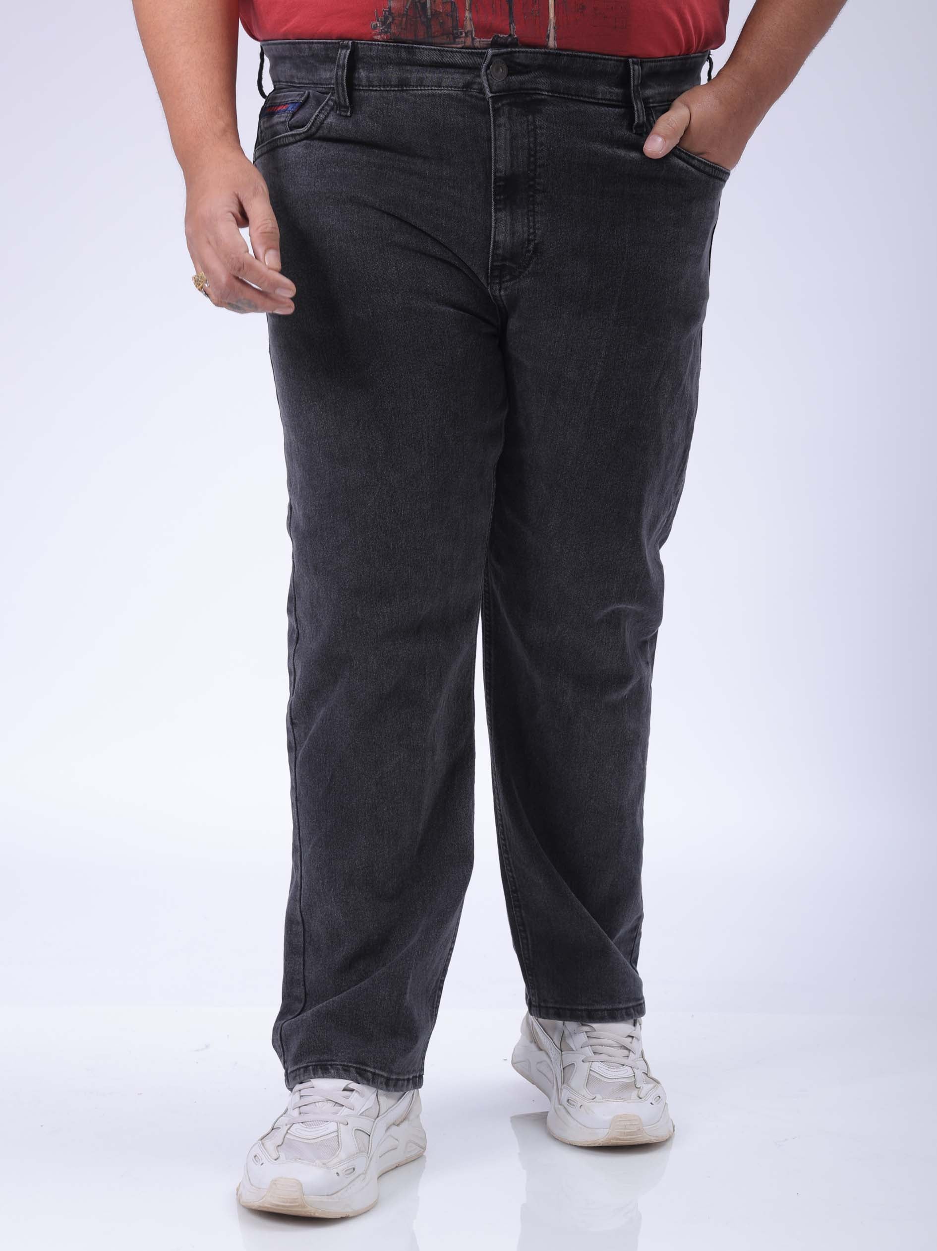 Men's Plus Size Black Vintage Straight Fit Solid Jeans