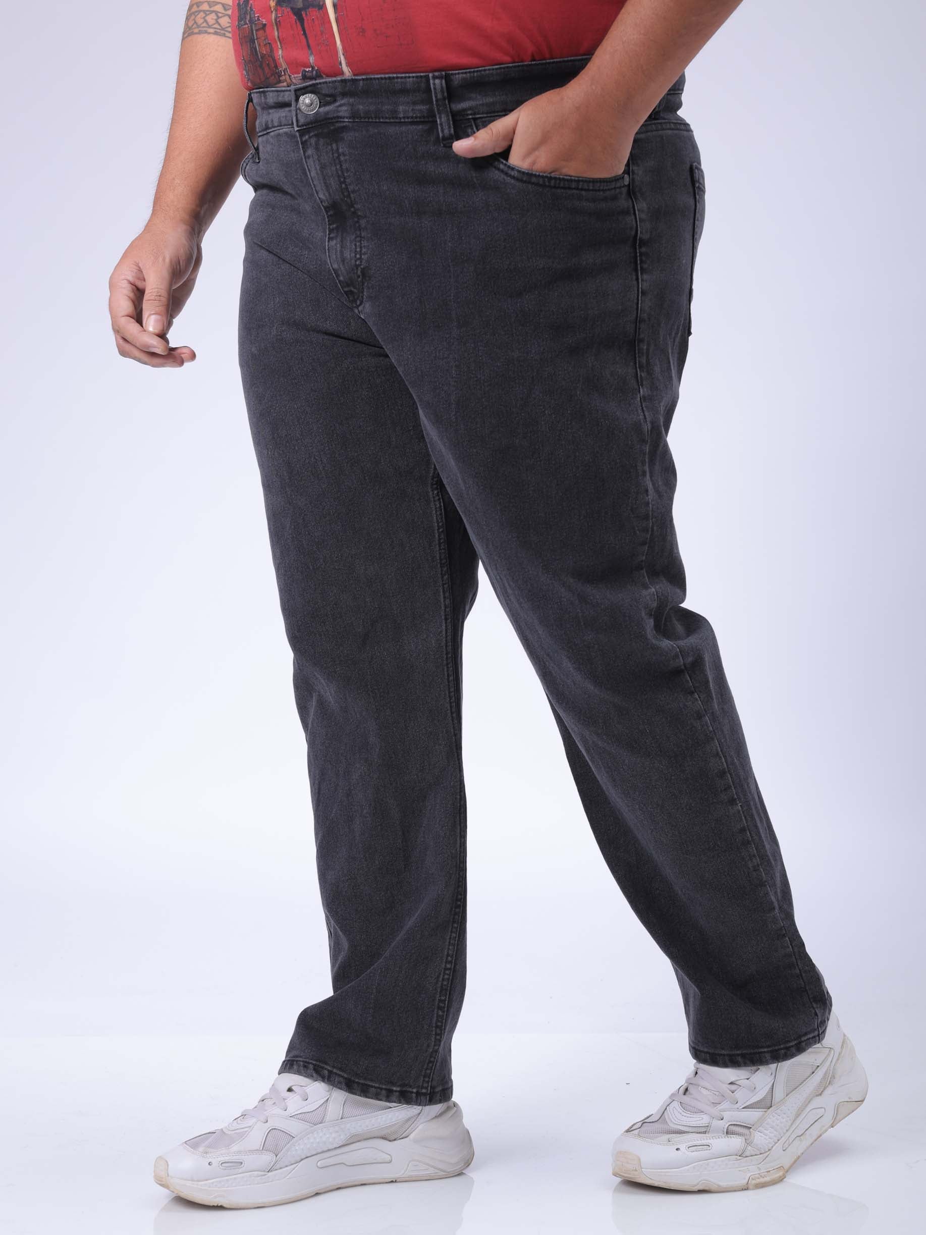 Men's Plus Size Black Vintage Straight Fit Solid Jeans