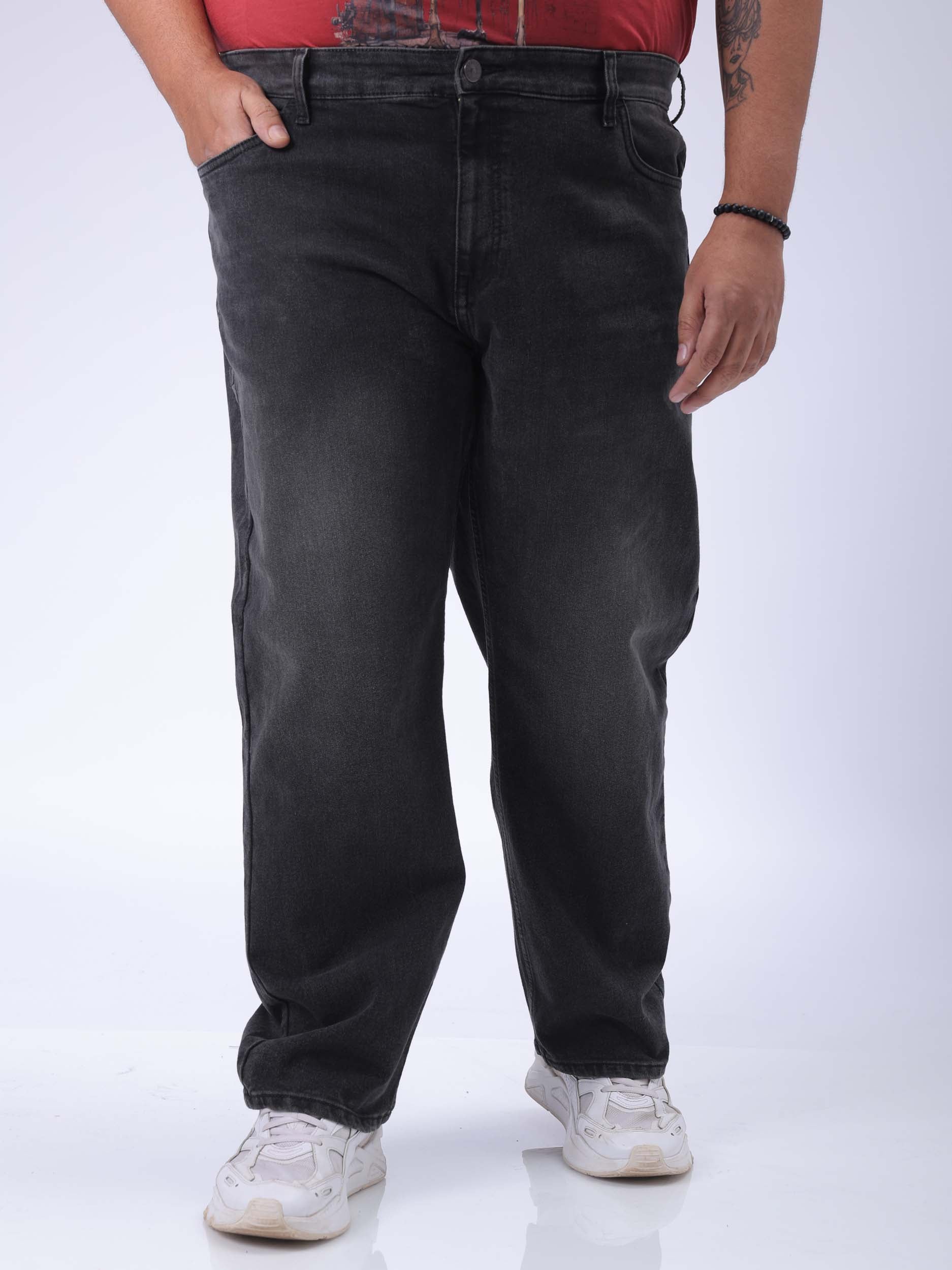 Men's Plus Size Black Vintage Straight Fit Solid Jeans