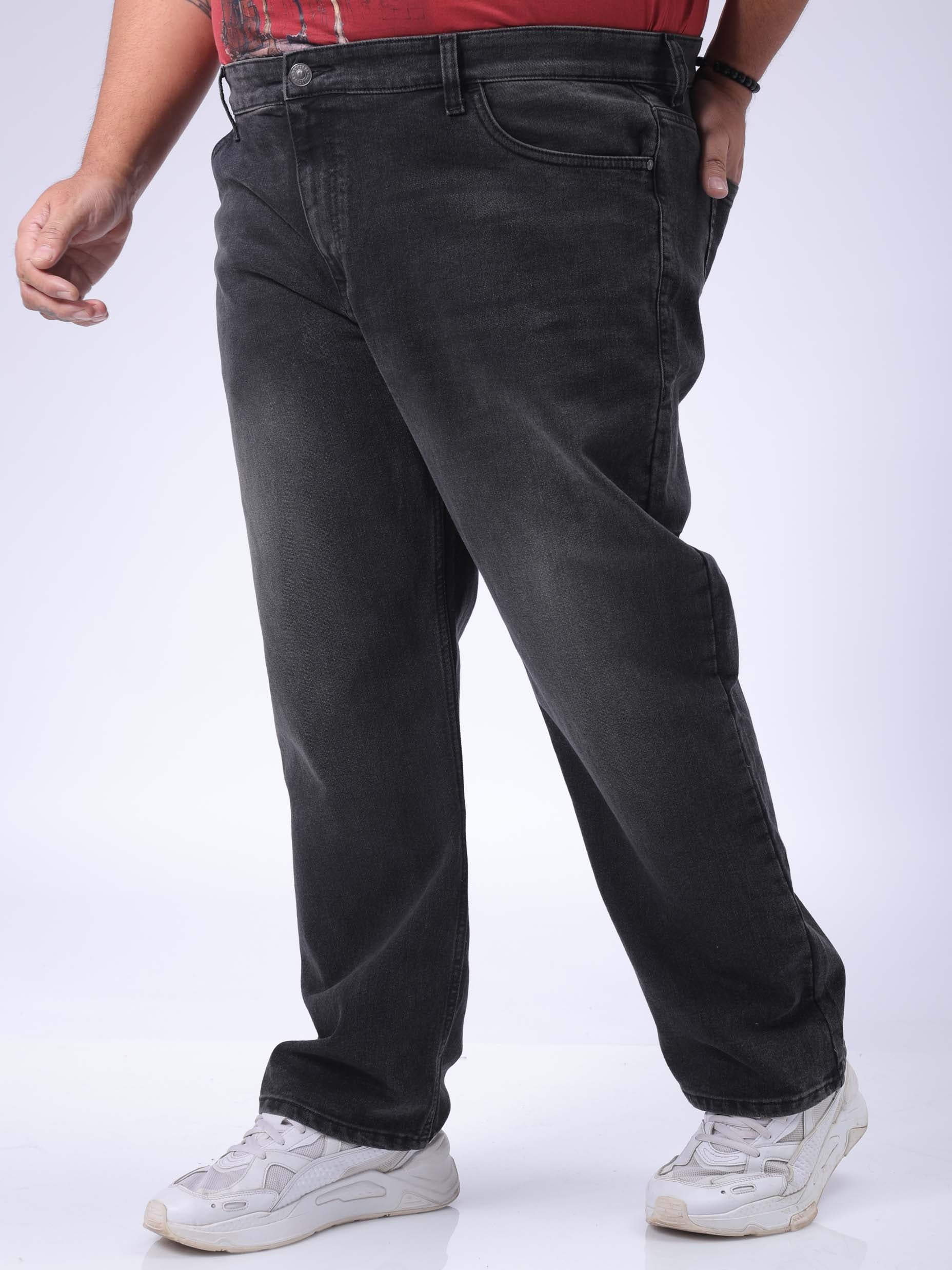 Men's Plus Size Black Vintage Straight Fit Solid Jeans