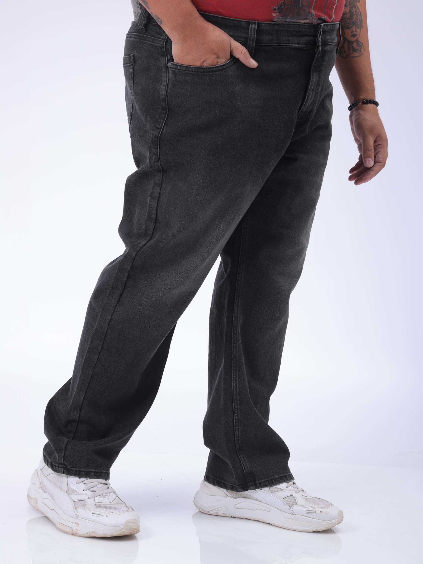 Men's Plus Size Black Vintage Straight Fit Solid Jeans