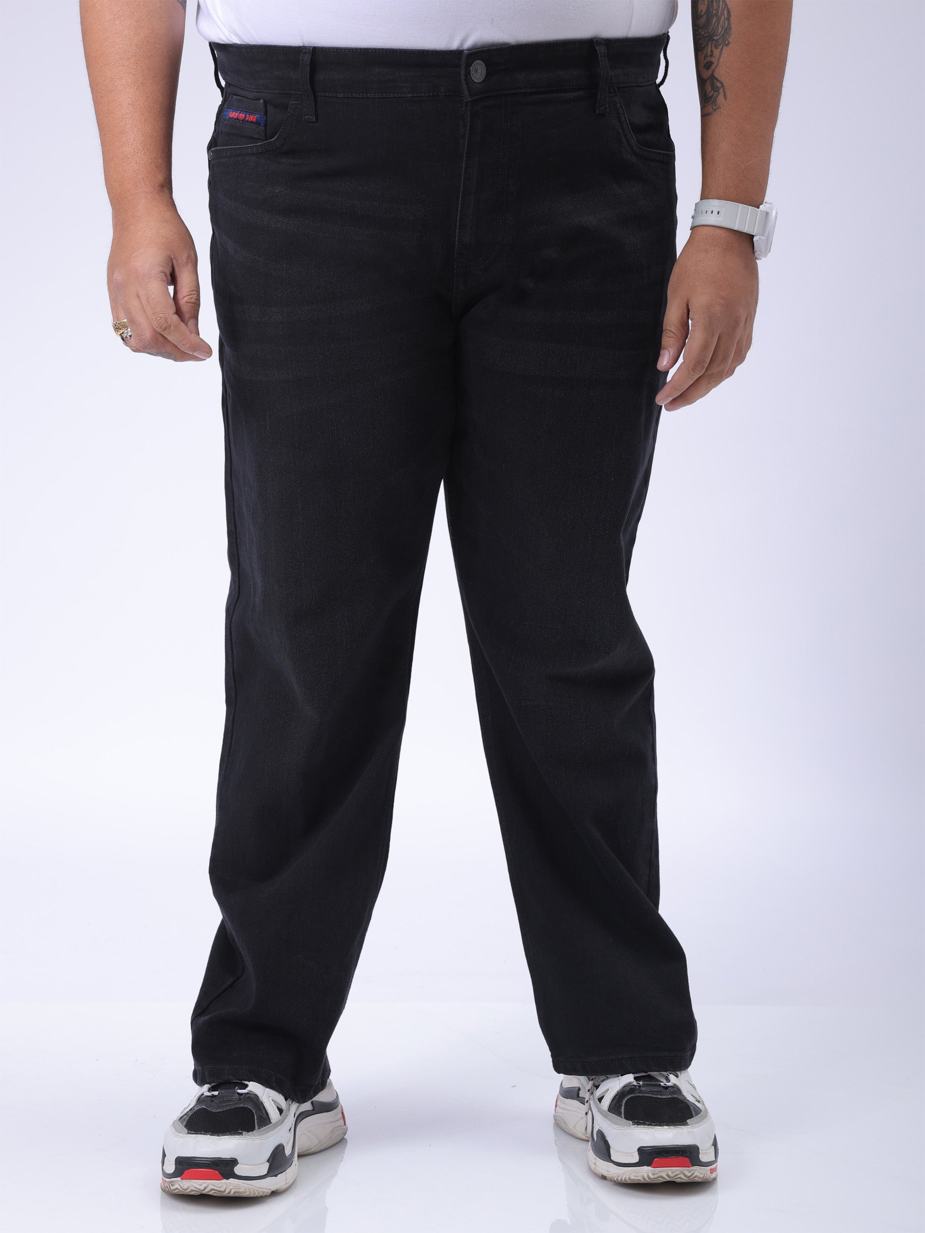 Men's Plus Size Black Vintage Straight Fit Solid Jeans