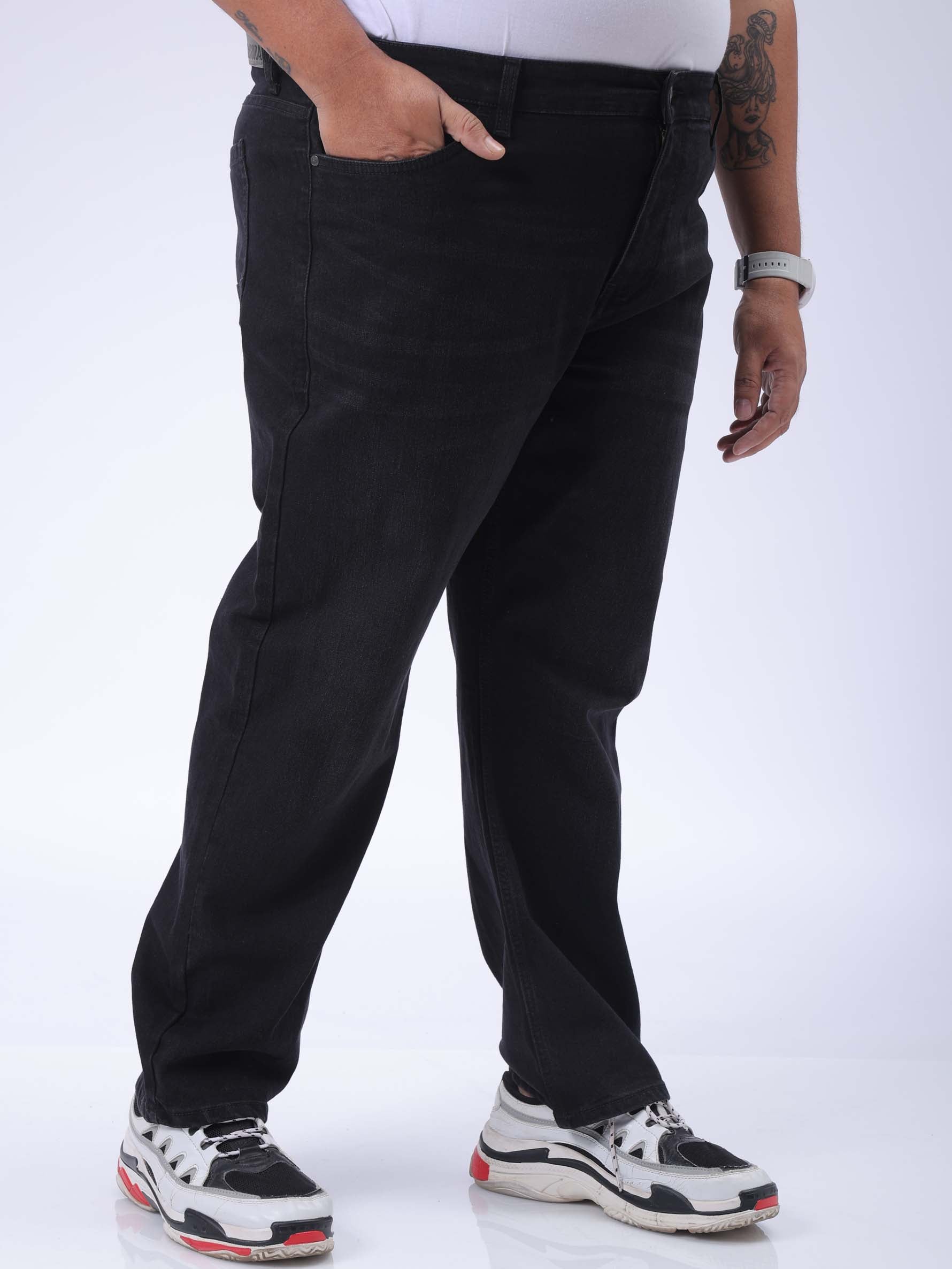 Men's Plus Size Black Vintage Straight Fit Solid Jeans