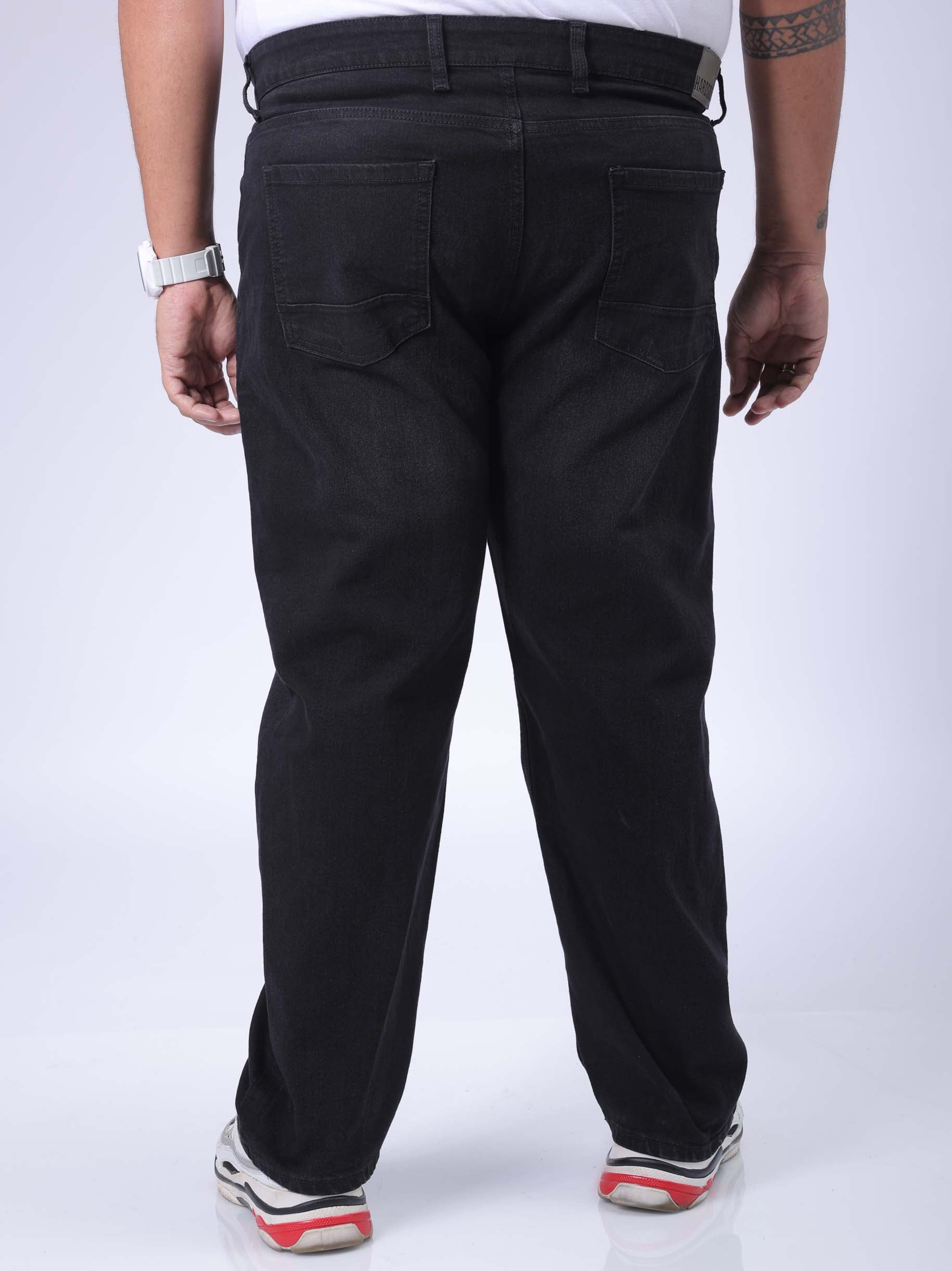 Men's Plus Size Black Vintage Straight Fit Solid Jeans