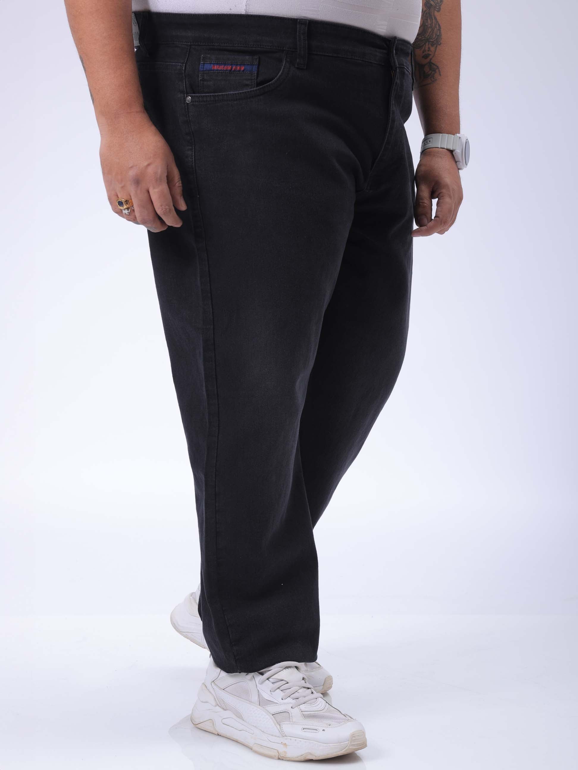 Men's Plus Size Black Vintage Straight Fit Solid Jeans