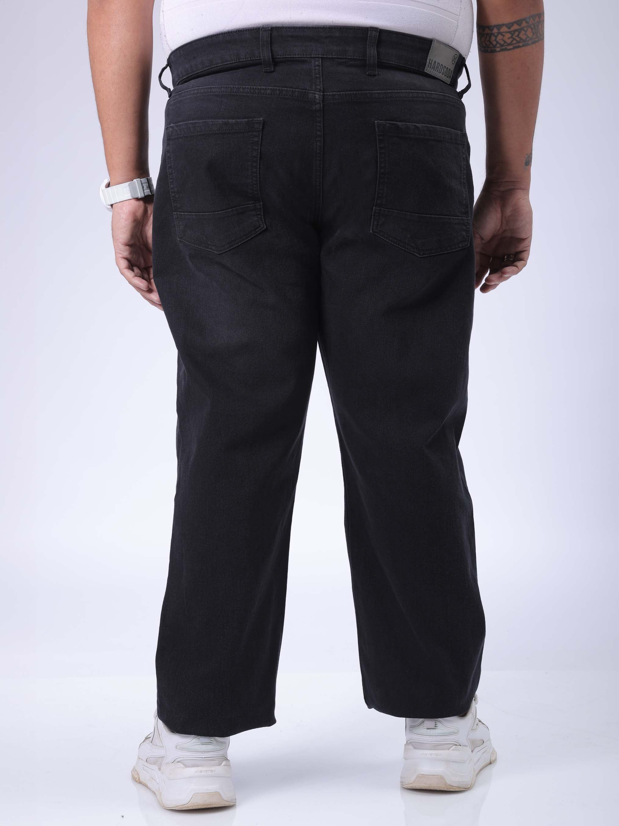 Men's Plus Size Black Vintage Straight Fit Solid Jeans