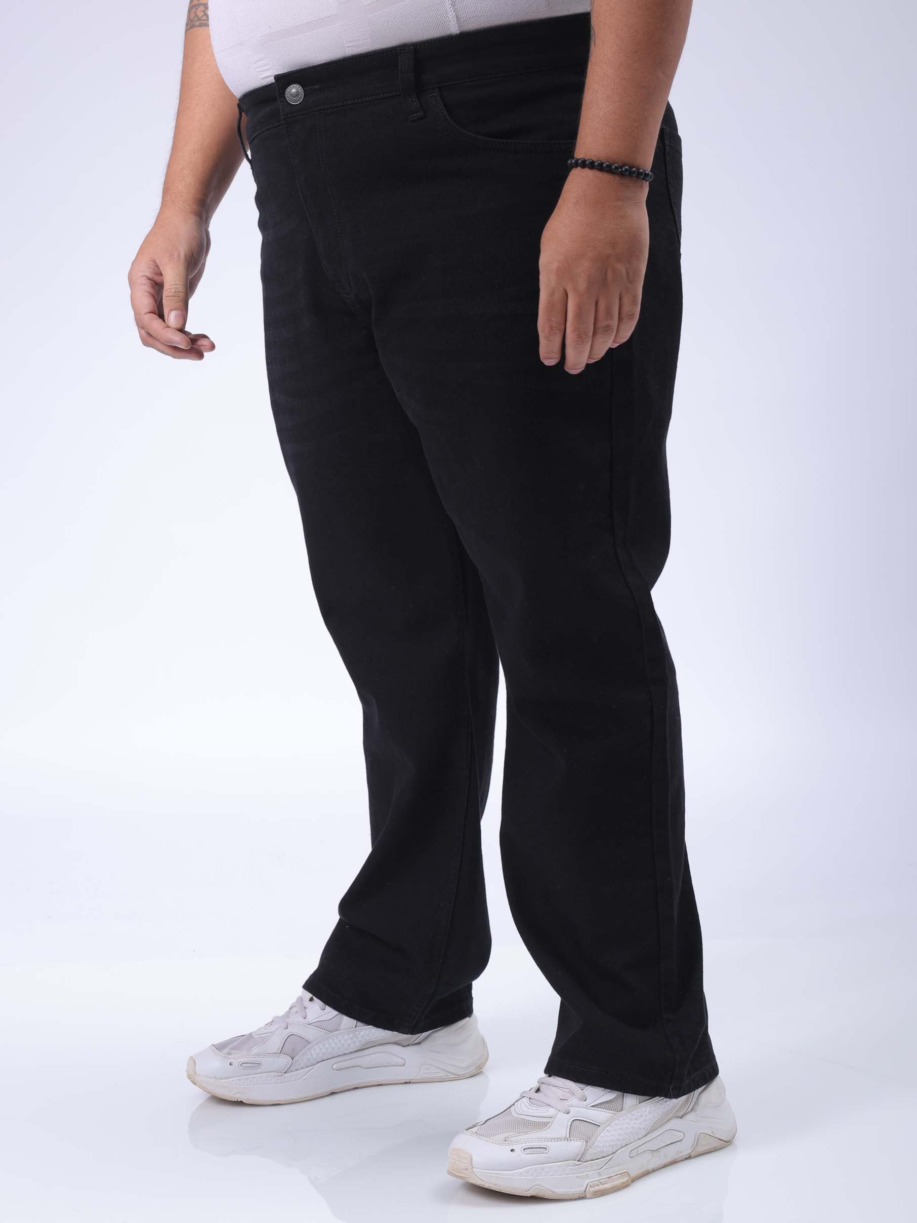 Men's Plus Size Black Vintage Straight Fit Solid Jeans