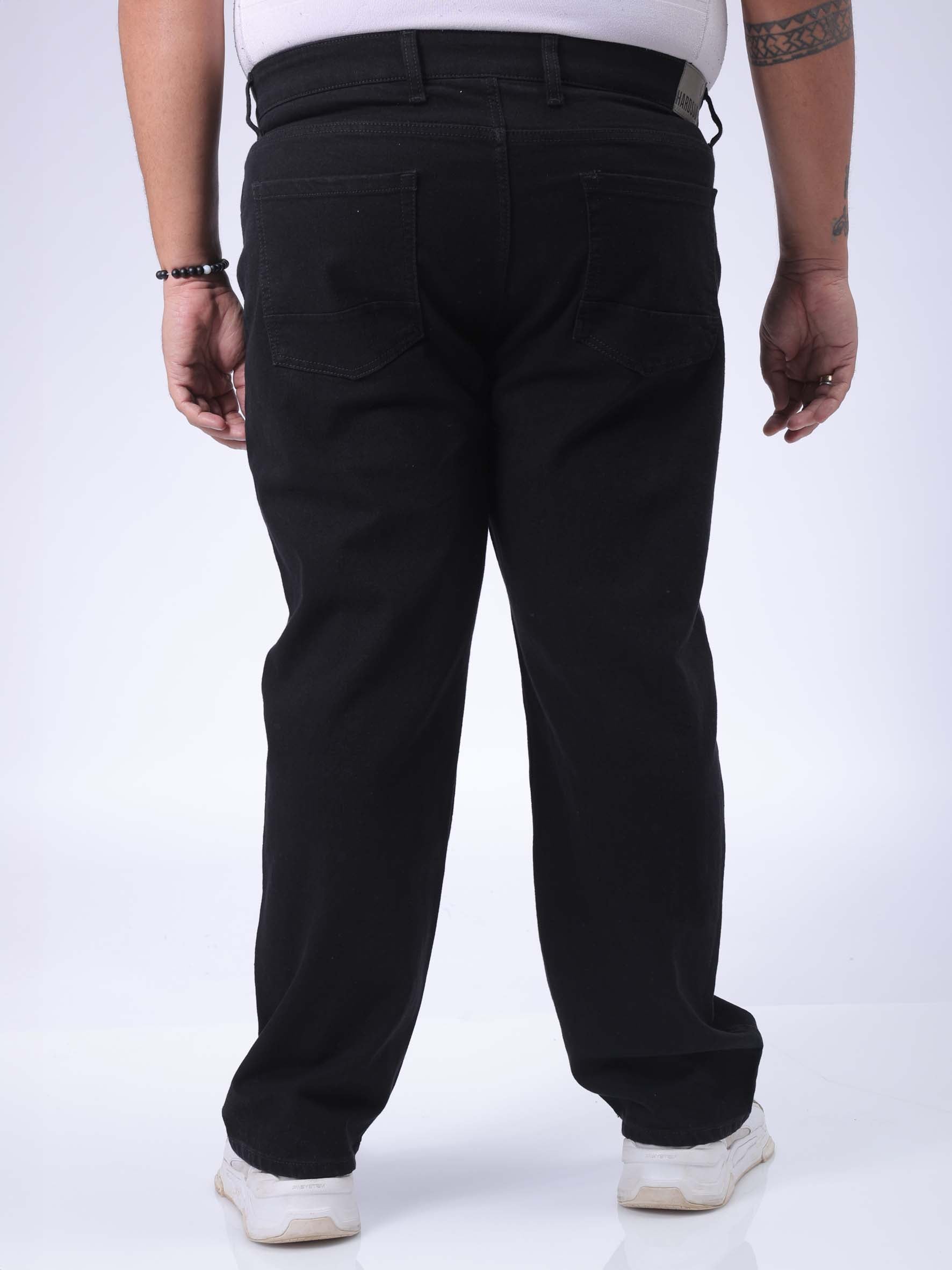 Men's Plus Size Black Vintage Straight Fit Solid Jeans