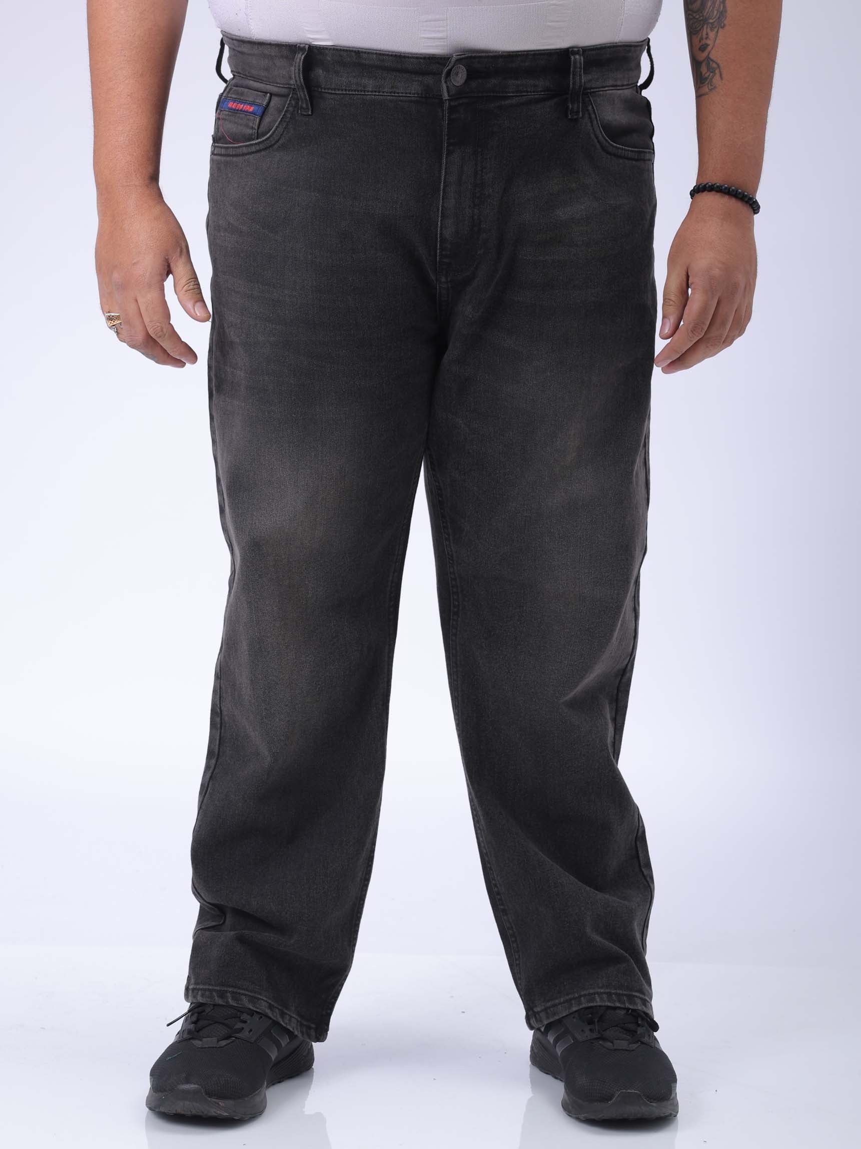 Men's Plus Size Black Vintage Straight Fit Solid Jeans