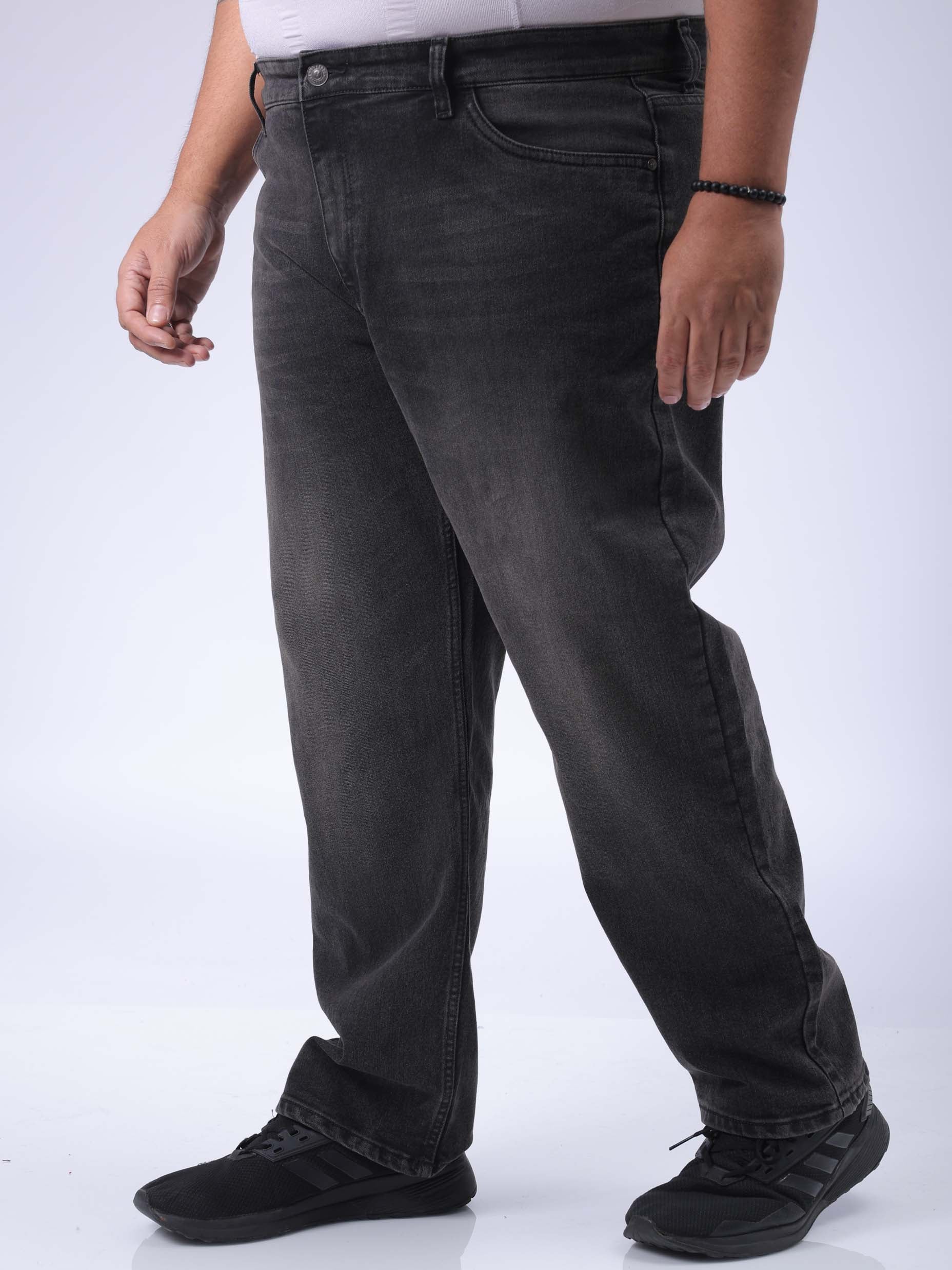 Men's Plus Size Black Vintage Straight Fit Solid Jeans