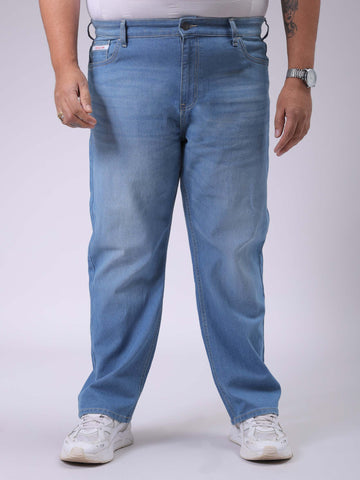 Men's Plus Size Blue Vintage Straight Fit Solid Jeans