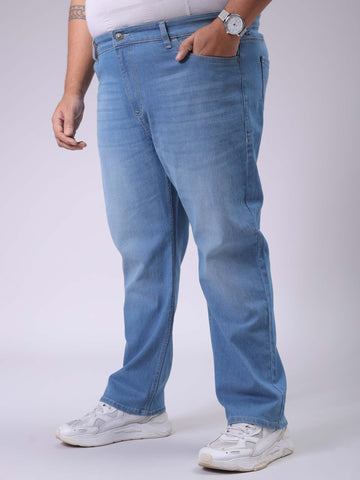 Men's Plus Size Blue Vintage Straight Fit Solid Jeans