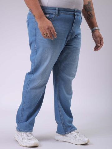 Men's Plus Size Blue Vintage Straight Fit Solid Jeans