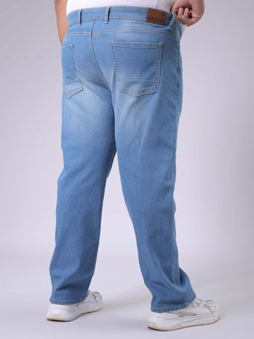 Men's Plus Size Blue Vintage Straight Fit Solid Jeans